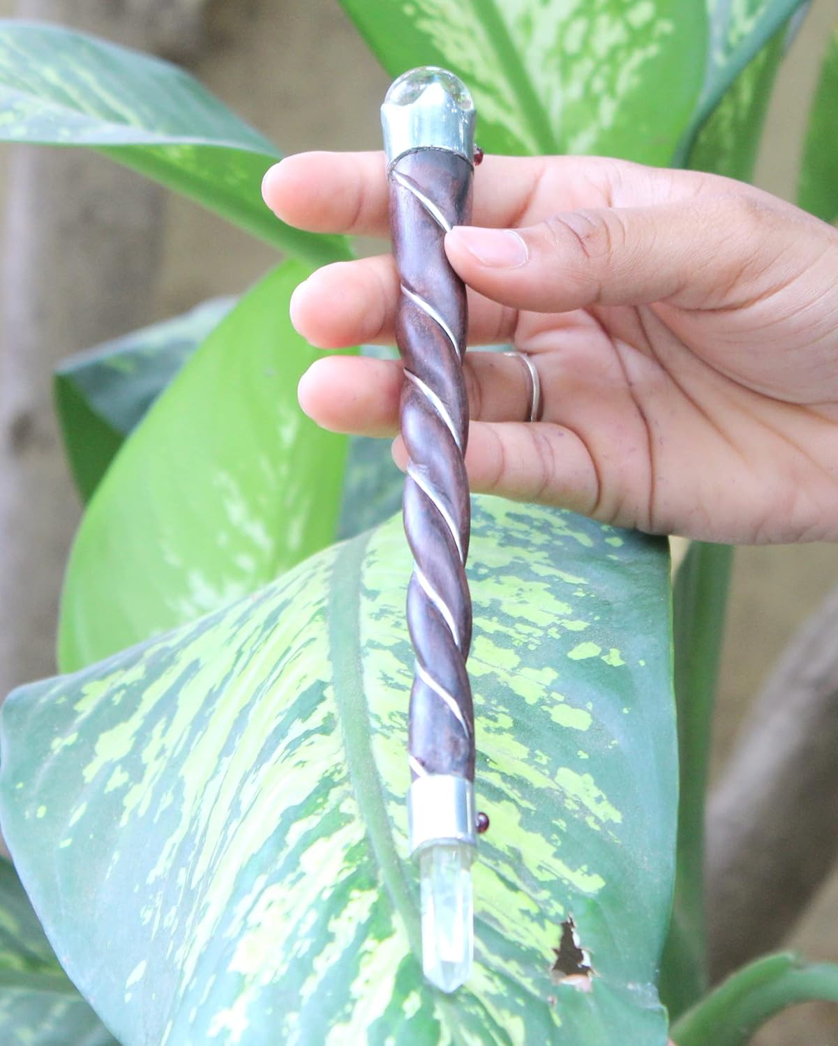 Jet International Beautiful Rosewood Plain Twisted Long Healing Stick Long Wall Himalayan Crystal Ball Point Nepal Tibetan India Asian Aura Energy Balance Garnet Cabochon Love Picture is