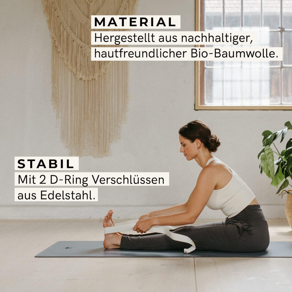 Lotuscrafts® Yogagurt 2,5 m - Yoga-Band zum Dehnen; 100% Bio-Baumwolle, Yogagurt Lang mit Verschluss aus Metall, Yoga-Strap für Einsteiger und Fortgeschrittene, 250 x 3,8 cm