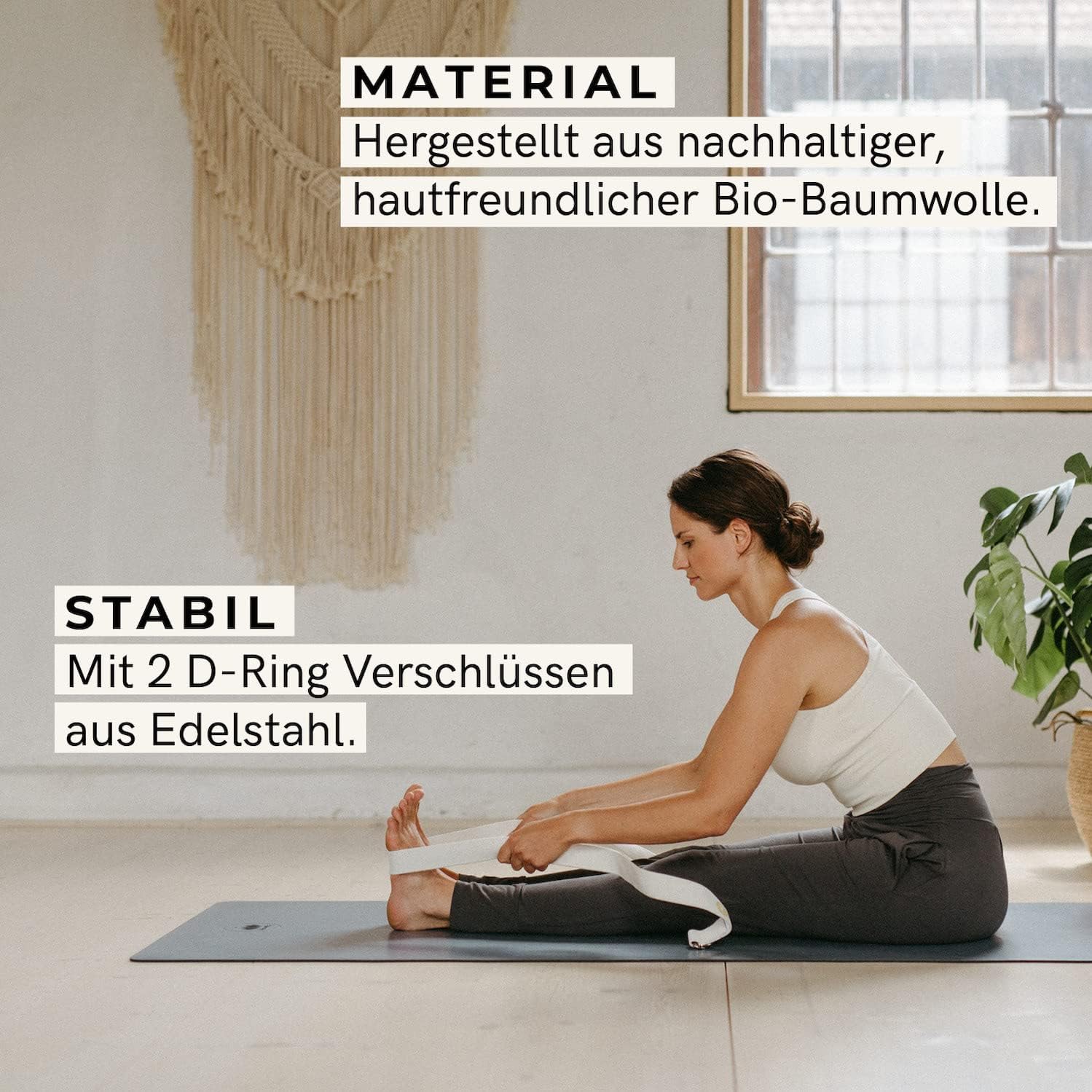 Lotuscrafts® Yogagurt 2,5 m - Yoga-Band zum Dehnen; 100% Bio-Baumwolle, Yogagurt Lang mit Verschluss aus Metall, Yoga-Strap für Einsteiger und Fortgeschrittene, 250 x 3,8 cm