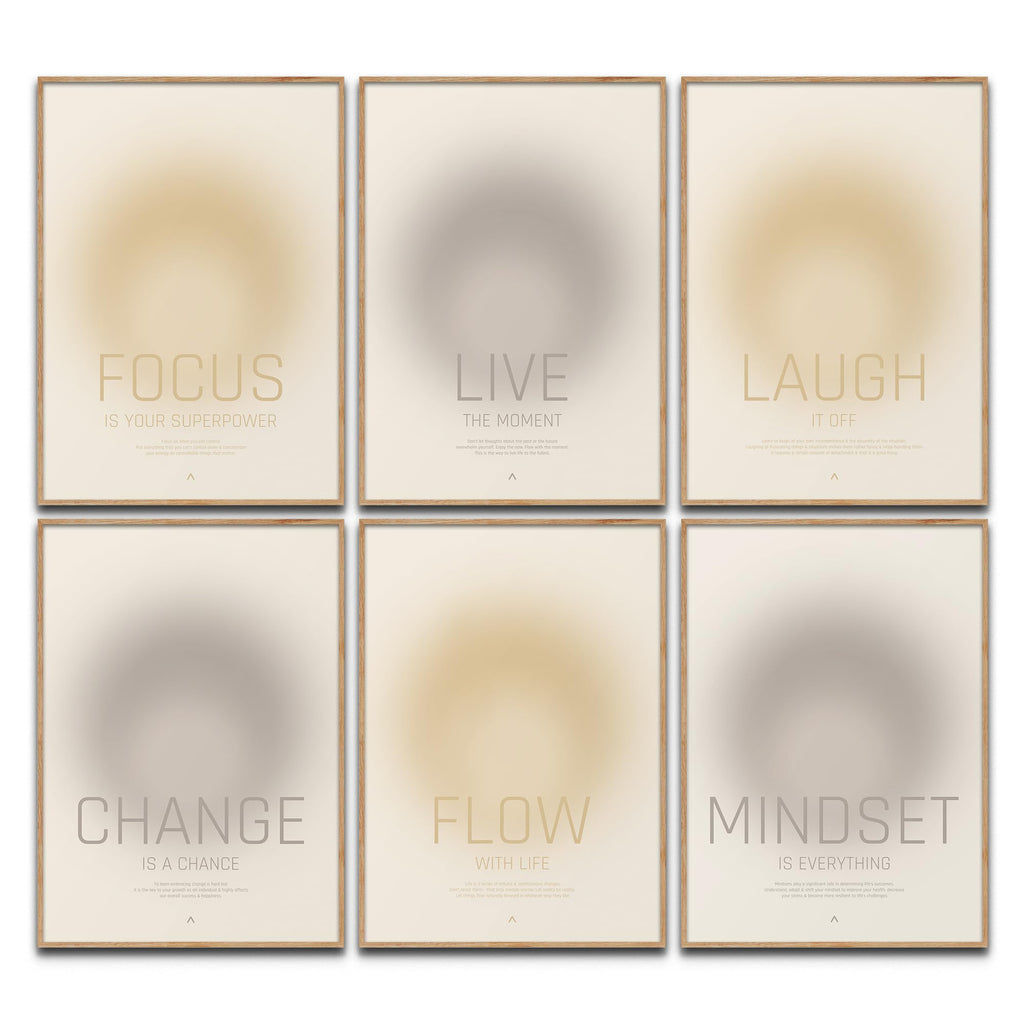 Mind Body Soul Poster Set Achtsamkeit Aura Farben Yoga Wanddeko Inspirierende Bilder Mindfulness Schlafzimmer Deko Wohnzimmer Dekoration Homeoffice Achtsamkeitsposter (6x A4 | Ohne Rahmen)