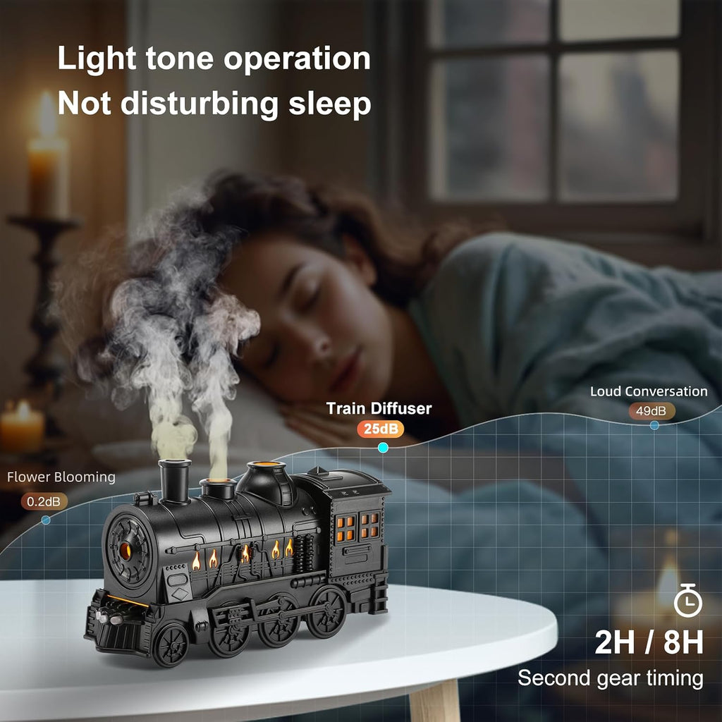 Train Diffuser 300ml, Aromatherapy Diffuser Cool Mist Ultrasonic Aroma Train Diffuser with Remote Control 2 Light 2 Mist Mode Auto Shut-Off for Bedroom Office Hotel(Black)