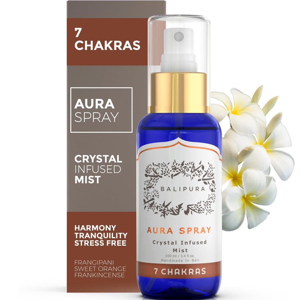 BALIPURA - Healing Crystals Auric Mixtures of Essential Oils of Lavender and Lemongrass, Black Tourmaline, Smoky Quartz and Citrine. "Protection" Aura Mist Handmade in Bali, 100 ml