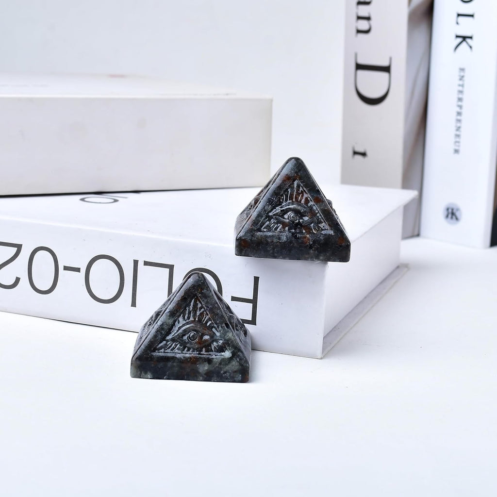 Flame Stone Evil Eye Pyramid Statue - Handmade Healing Crystal Figurine for Positive Energy, Meditation & Reiki, Natural Stone Decor, Lucky Spiritual Gift