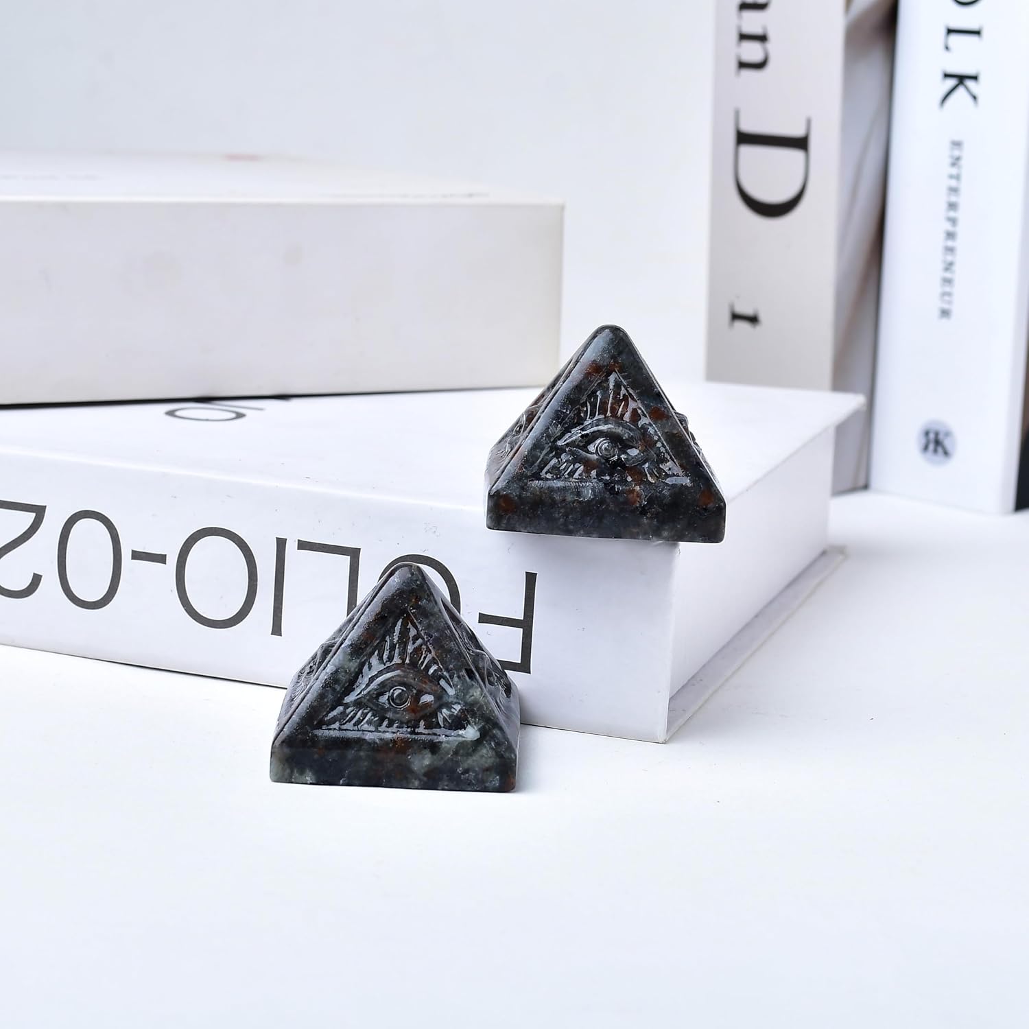 Flame Stone Evil Eye Pyramid Statue - Handmade Healing Crystal Figurine for Positive Energy, Meditation & Reiki, Natural Stone Decor, Lucky Spiritual Gift