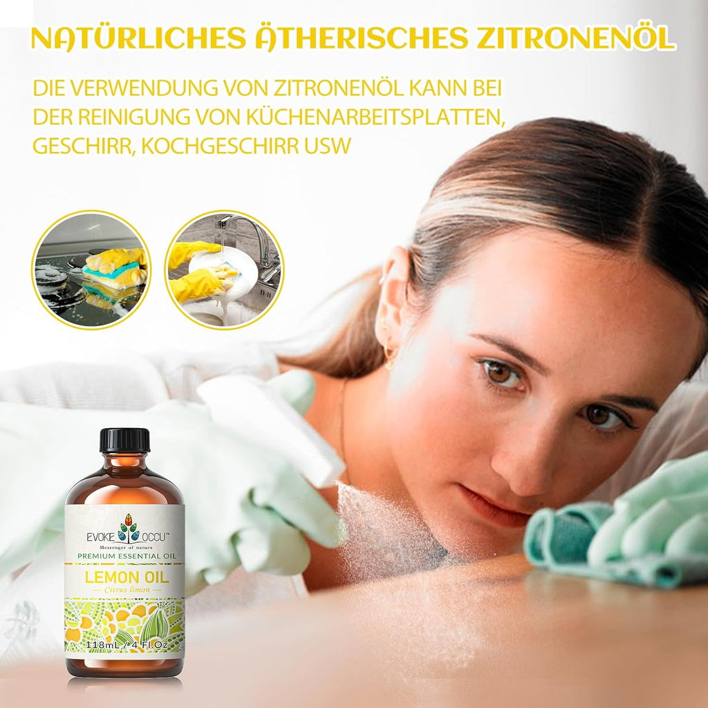 EVOKE OCCU Lemon Essential Oil 118 ml, Pure Lemon Oil for Home Diffuser, Massage, House Cleaning, 4 fl oz