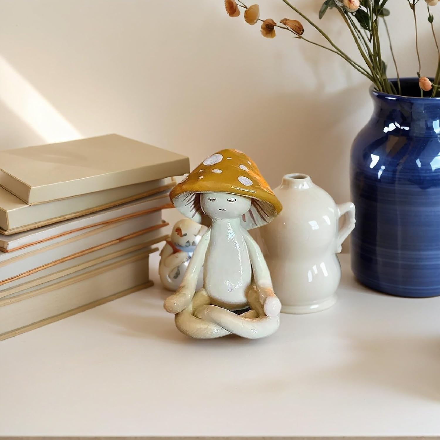 Meditation Mushroom Resin Statue, Cute Yoga Mushroom Figurine | Small Mushroom Zen Tabletop Decor, 1.97 * 1.57 * 3.15 Inch, for Garden Yard Home Patio Office Decoration
