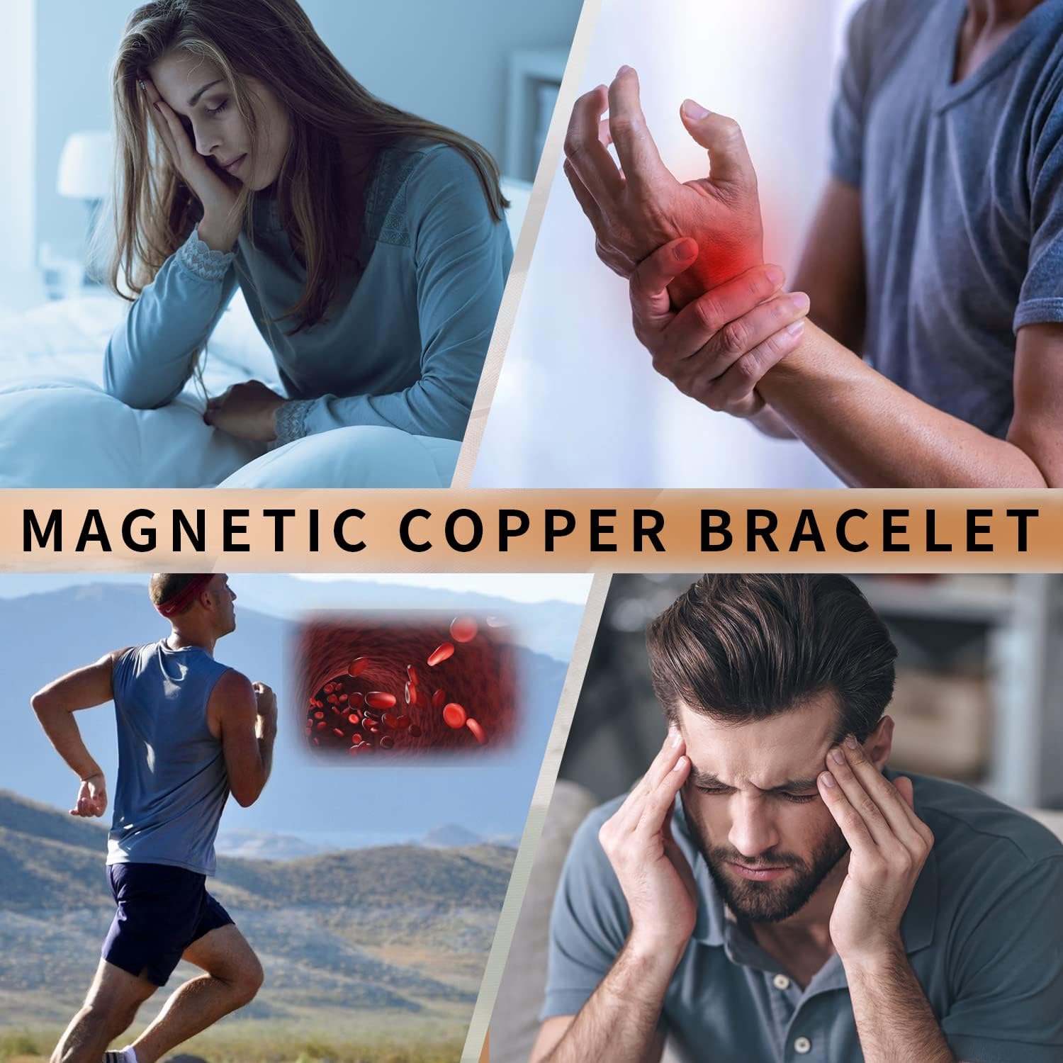 MagEnergy Copper Bracelet for Men and Women 99.9% Pure Copper Bangle 6.8 Inch Adjustable with 8 Magnets