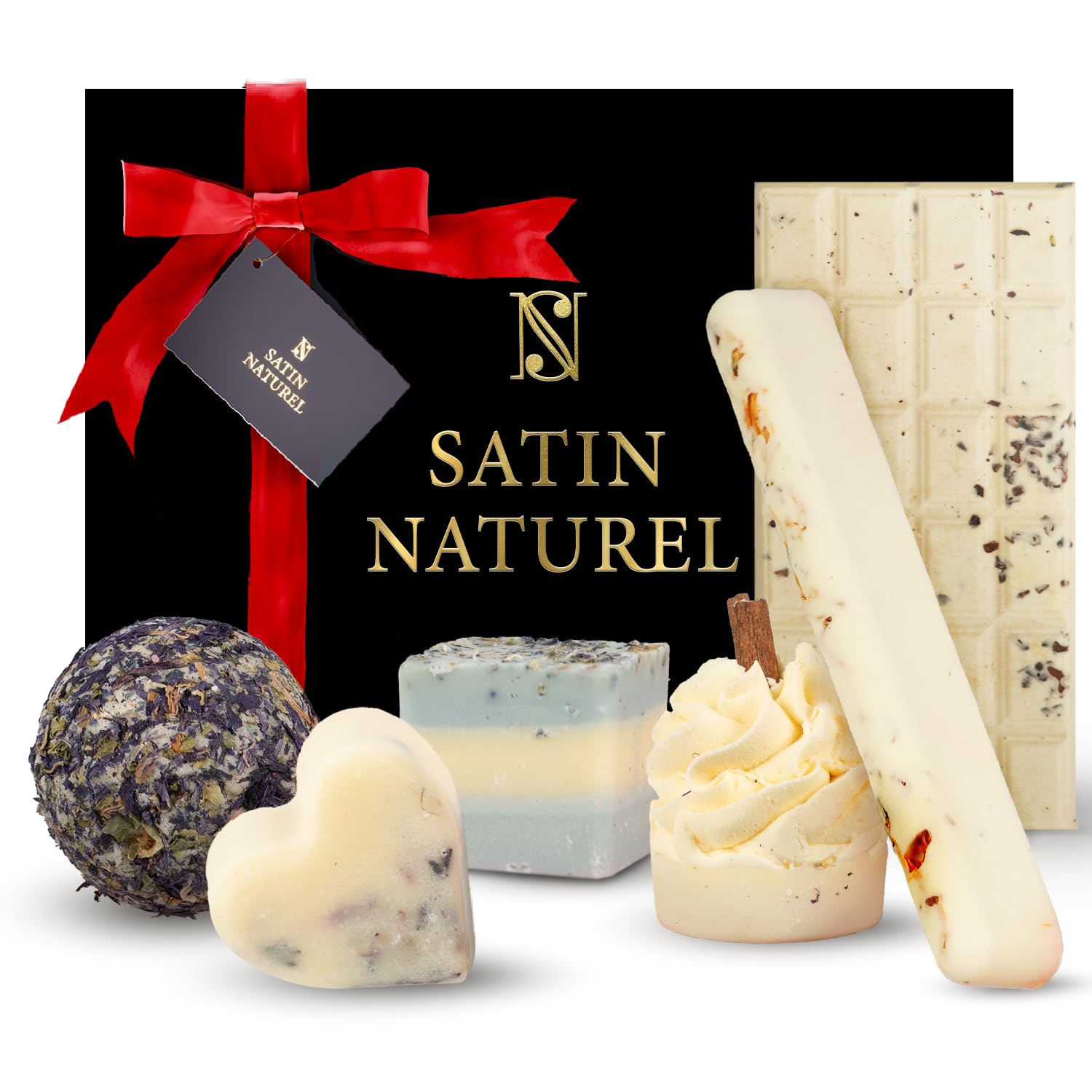 Satin Naturel 7 Luxuriöse BIO Badebomben Vegan für 14 Bäder - Geschenk für Sie - Wellness Geschenke für Frauen - Geburtstagsgeschenk für Frauen - Frauentag Geschenk