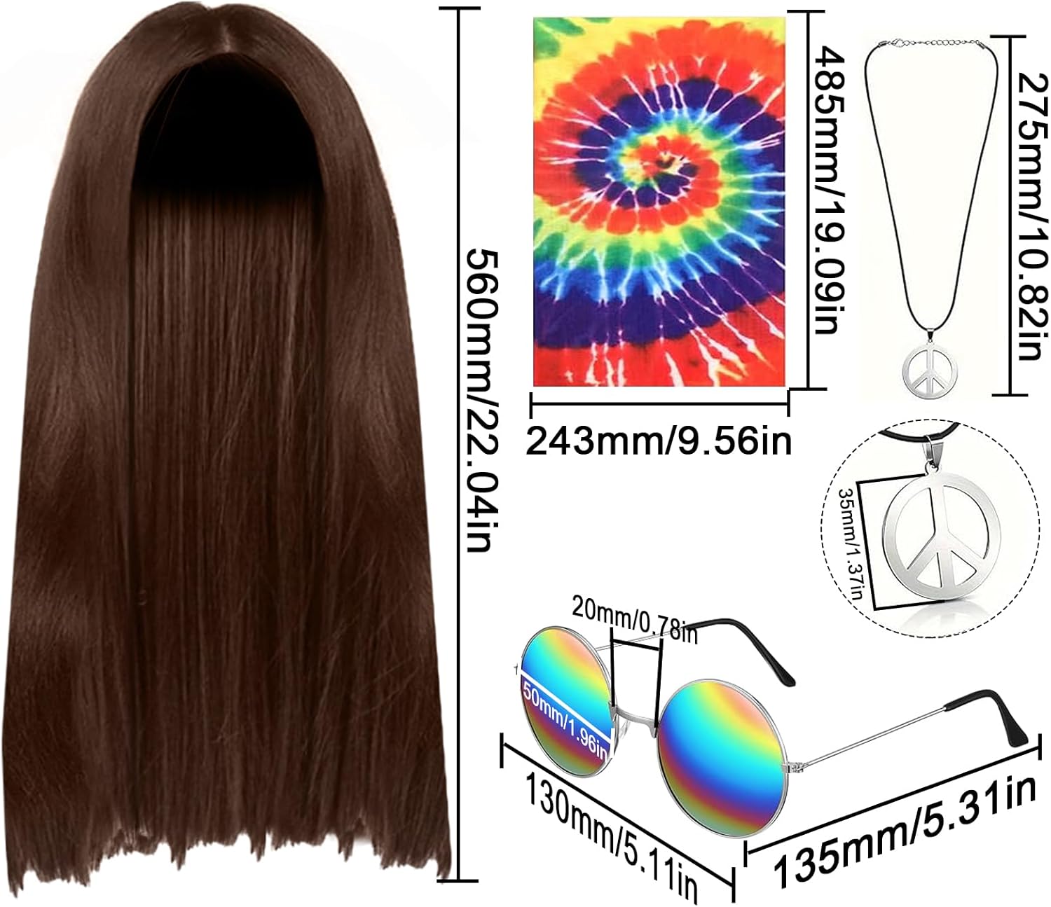 Hippie Costume Flower Power Hippy Clothing Women Men 60s 70s 80s Accessories Set for Carnival Theme Party Halloween Fancy Dress Cosplay Theme Party