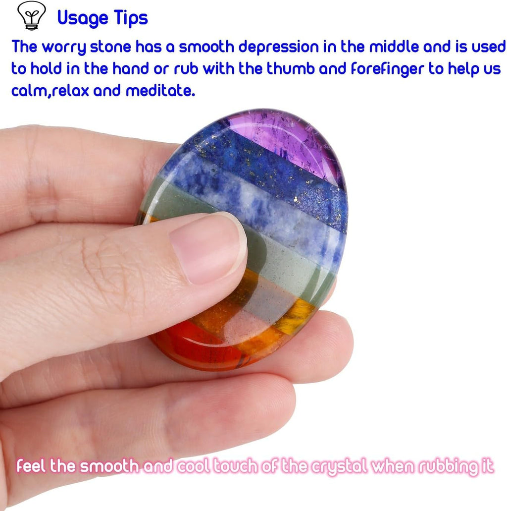 XIANNVXI Chakra Steine Kristalle Edelsteine Heilsteine Natürlich Kristall Sorgensteine Handschmeichler Daumen Poliert Oval Pocket Stein Angst Stress Relief Meditation
