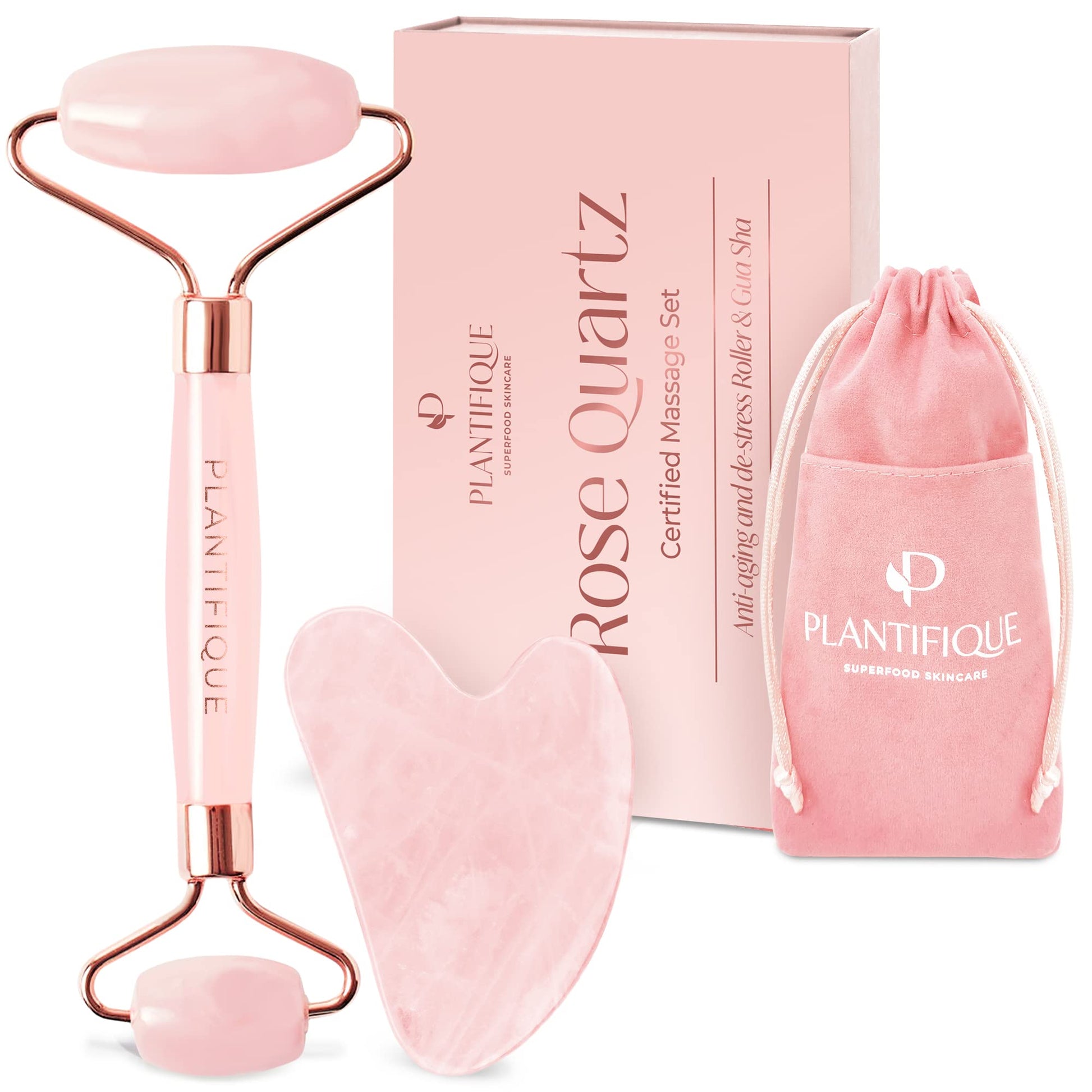 Plantifique Gua Sha Stone – Natural Rose Quartz Massage Roller – Gua Sha Made of Rose Quartz – Face Massage for Eye Swelling Skin Tightening of Face – Gua Sha Stone Original – Face Massager