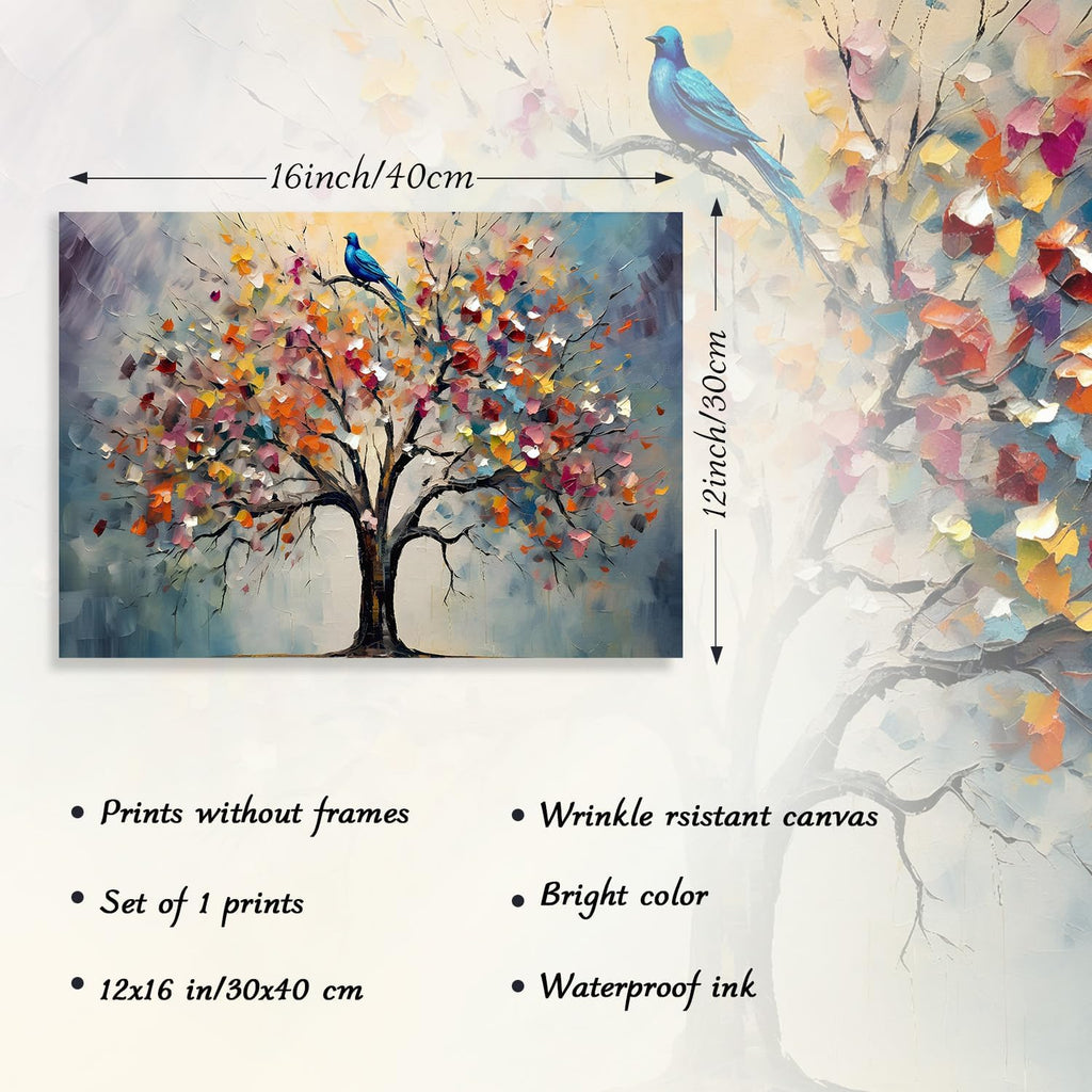 Bunter Baum des Lebens Bild, Vintage Blumen Baum Malerei Bild für Schlafzimmer Wohnzimmer Dekor 30×40 cm Ohne Rahmen