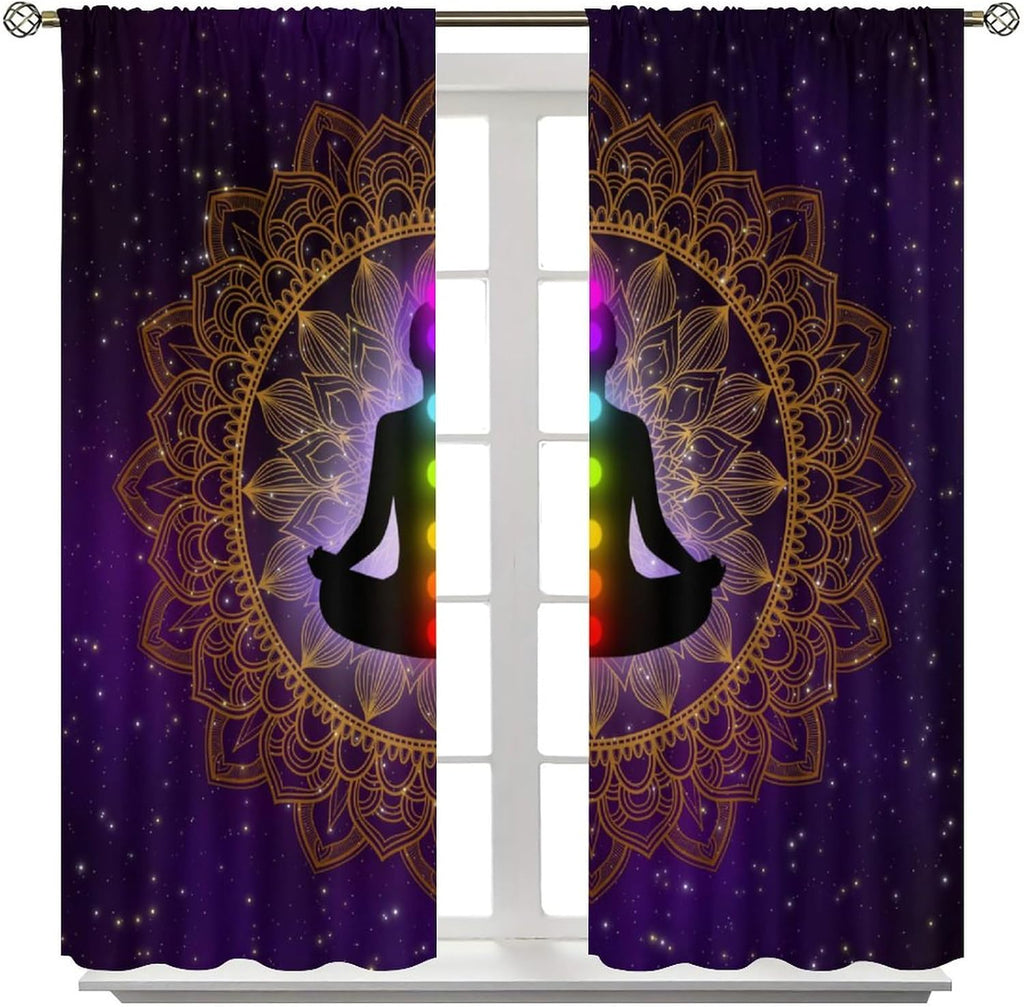 ZhiRain Seven Chakra Curtains Hippie Yoga Meditation Boho Mandala Galaxy Curtain with Rod Pocket for Bedroom Living Room Home Decor Drapes Window Treatments 2 Panels Set 42" W X 45" L