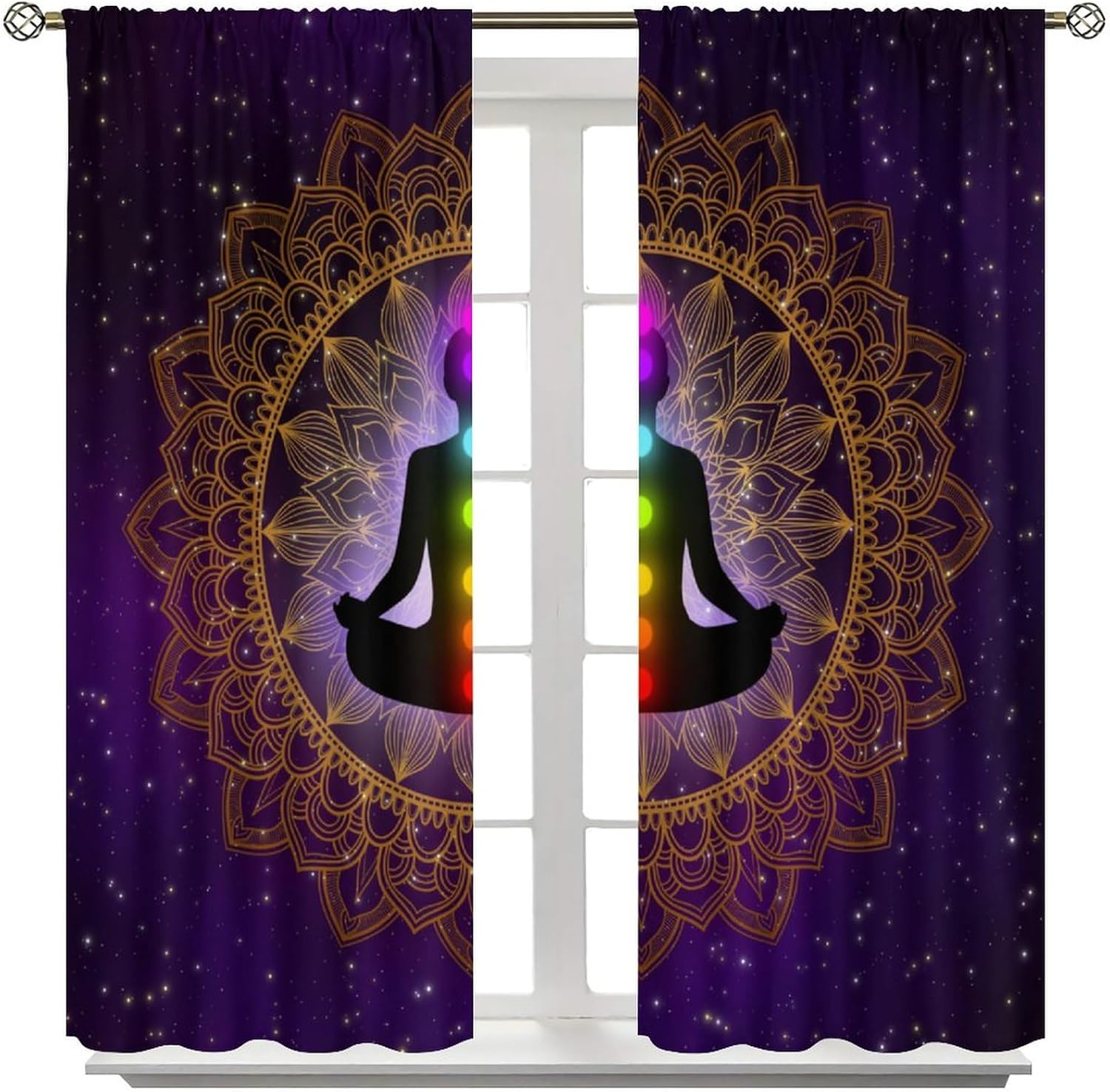 ZhiRain Seven Chakra Curtains Hippie Yoga Meditation Boho Mandala Galaxy Curtain with Rod Pocket for Bedroom Living Room Home Decor Drapes Window Treatments 2 Panels Set 42" W X 45" L