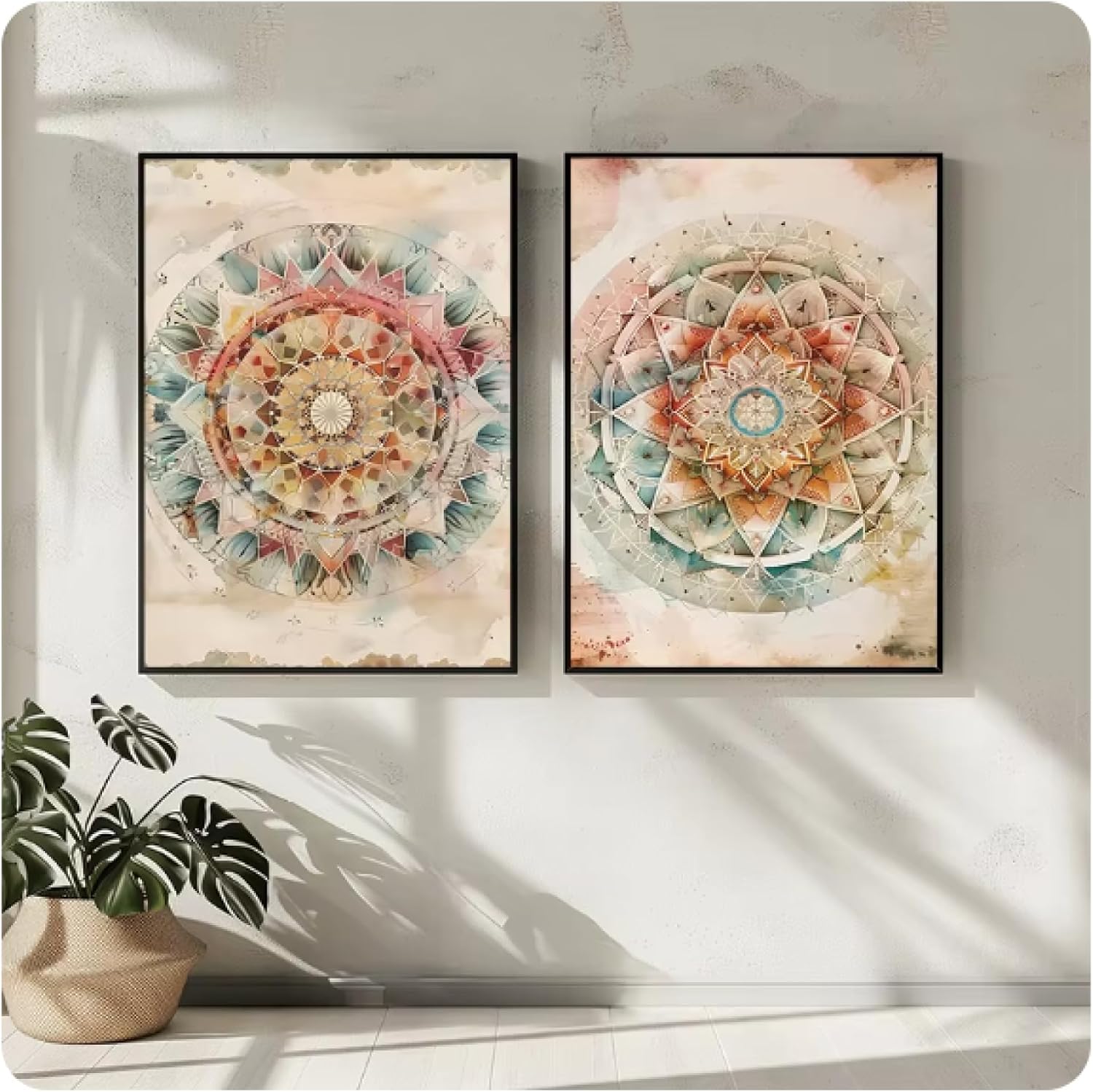 Colorful Posters and Prints with Sacred Geometry Canvas Print Vintage Mandala Wall Art Picture for Living Room Home Decor Gifts - 50x70cmx2,Unframed