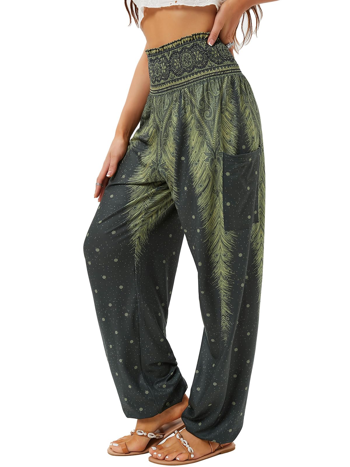 QIANXIZHAN Women's Harem Pants, High Waist Yoga Boho Trousers with Pockets