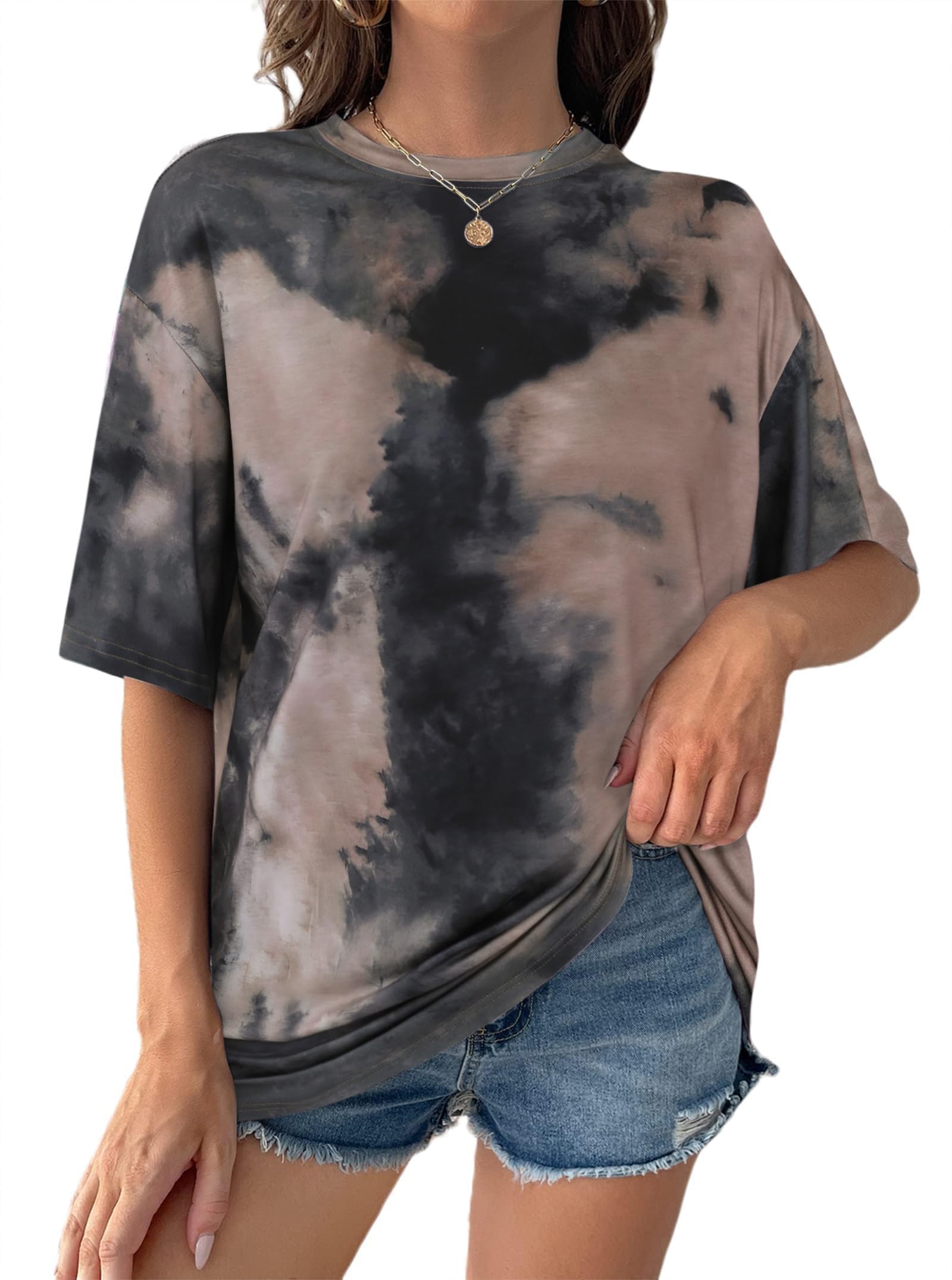 Remidoo Women's Casual Oversized T Shirt Short Sleeve Graphic Tee Letter Tie Dye Shirts