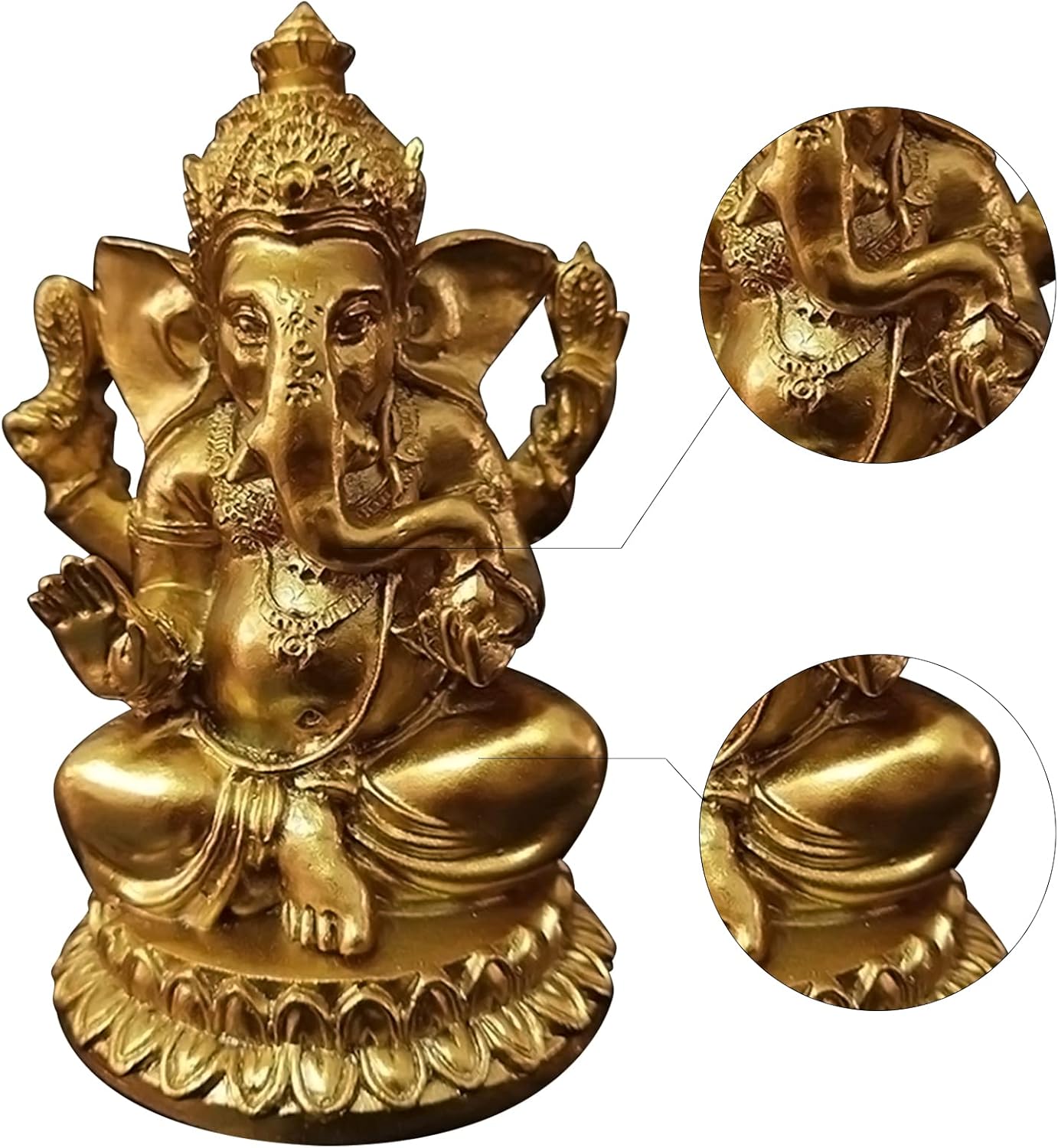 YODOOLTLY Gold Lord Ganesha Statues Hindu Elephant God Statue Resin Sculpture Indian Ganesh Figurine Handmade Gift Decoration Ornaments for Home Garden Car