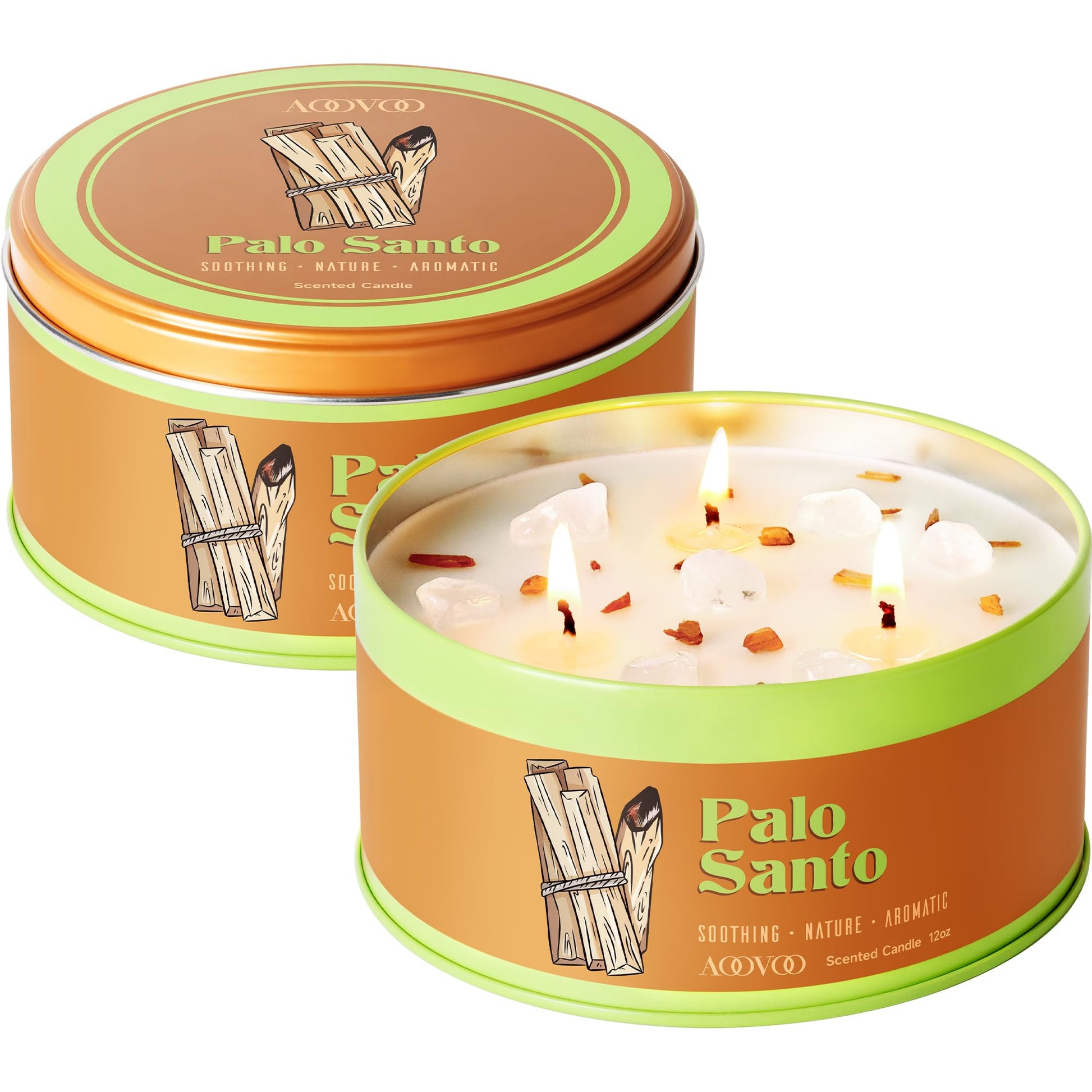AOOVOO Sage Candle for Cleansing - 3 Wick 12oz Large Scented Candle with Crystals & Sage Leaves Inside, Soy Candles Non Toxic for Meditation Spiritual Gift, Aromatherapy Candle for Women Men