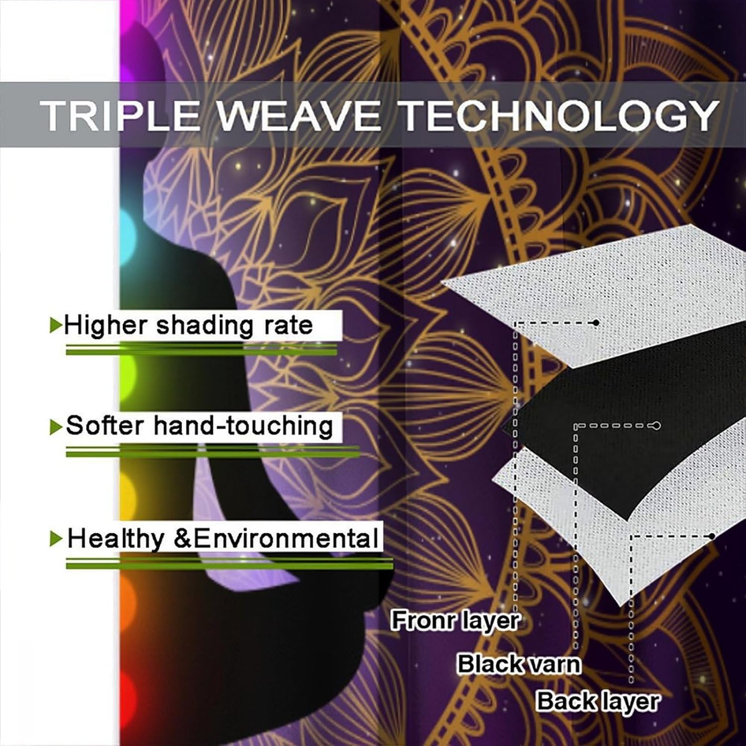 ZhiRain Seven Chakra Curtains Hippie Yoga Meditation Boho Mandala Galaxy Curtain with Rod Pocket for Bedroom Living Room Home Decor Drapes Window Treatments 2 Panels Set 42" W X 45" L