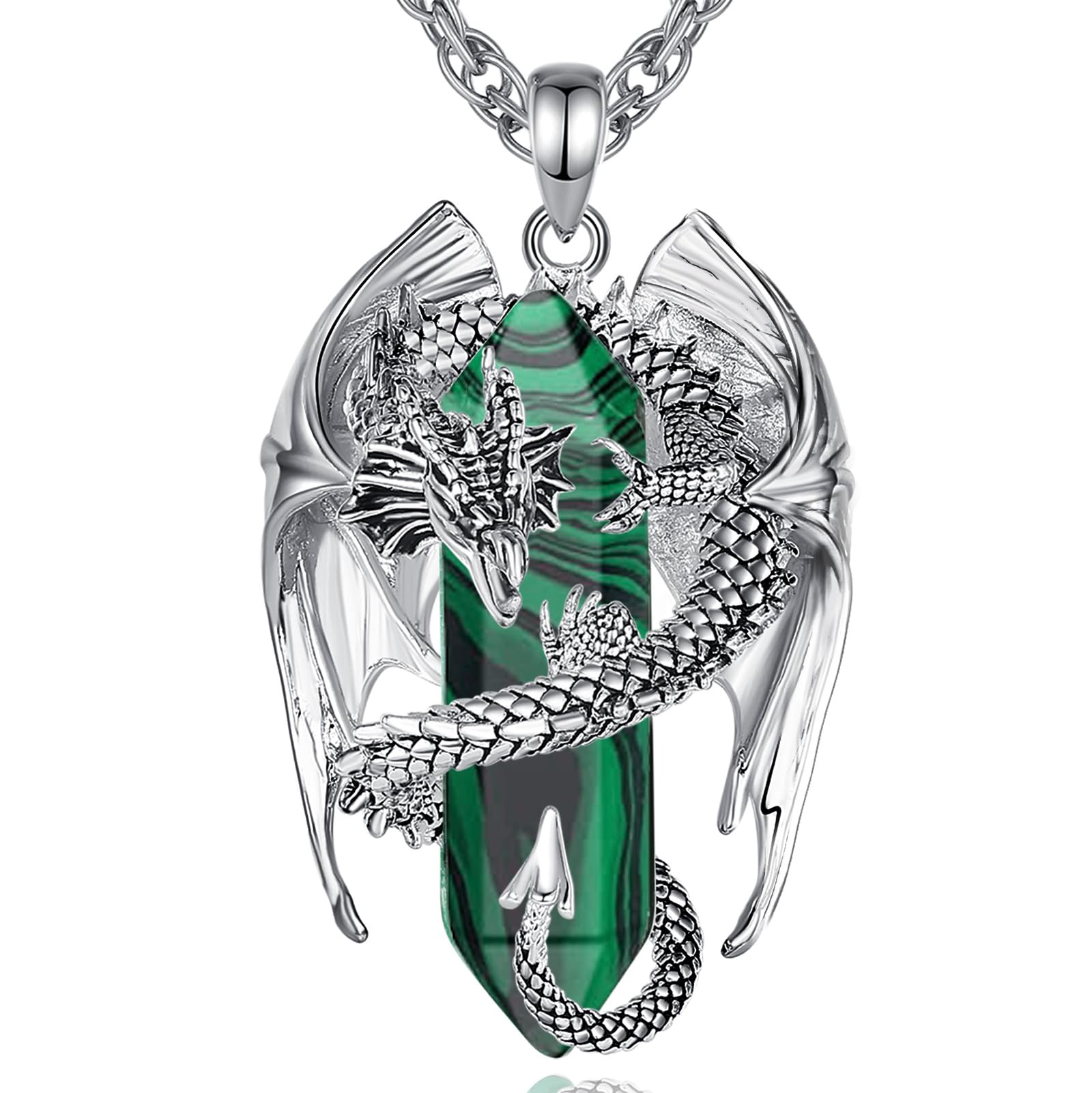 INFUSEU Kristall Drachen Kette, Nordischer Drache Gewickelter Zylinder Edelstein Kristall Anhänger Sechseckiger Heilkristall Anhänger Gothic Naturkristall-Schmuck Geschenk für Männer Frauen