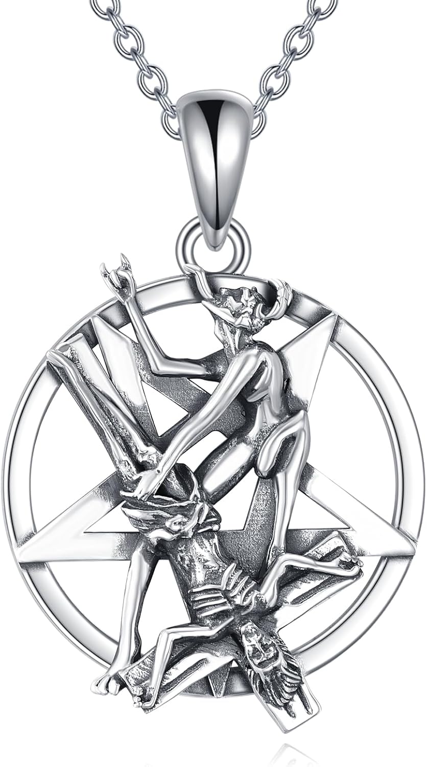VONALA Satanische Halskette Jesus Upside Down Kreuz Inverted Pentagram Pentagram 925 Sterling Silber Dämon Halskette Gothic Punk Gothic Hexe Schmuck Zubehör