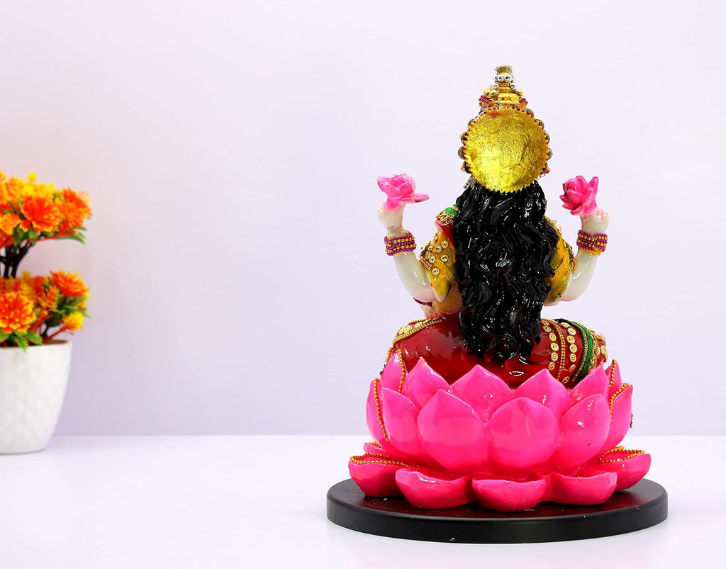 eSplanade Lakshmi auf Lotus | Laxmi Göttin Murti Idol Statue Skulptur Figur – Harz – 27,9 cm – mehrfarbig