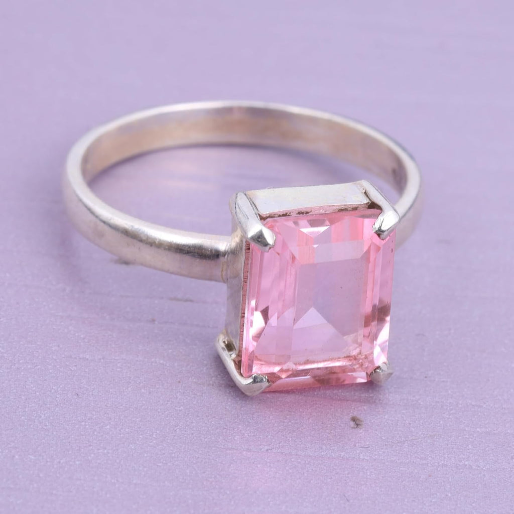 Kunzite Quartz Ring 925 Sterling Silver Ring Handmade Faceted Gemstone Rings for Women (56)