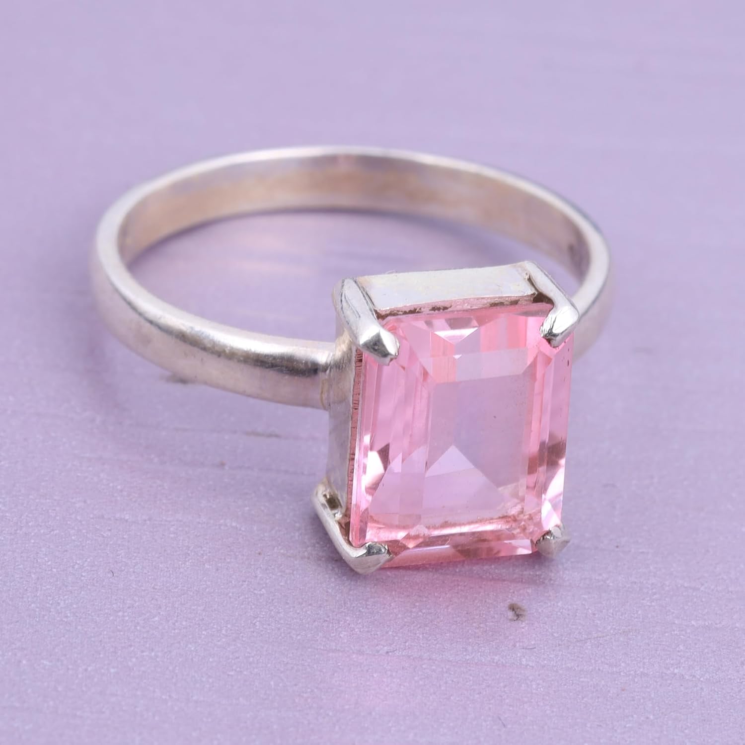 Kunzite Quartz Ring 925 Sterling Silver Ring Handmade Faceted Gemstone Rings for Women (56)