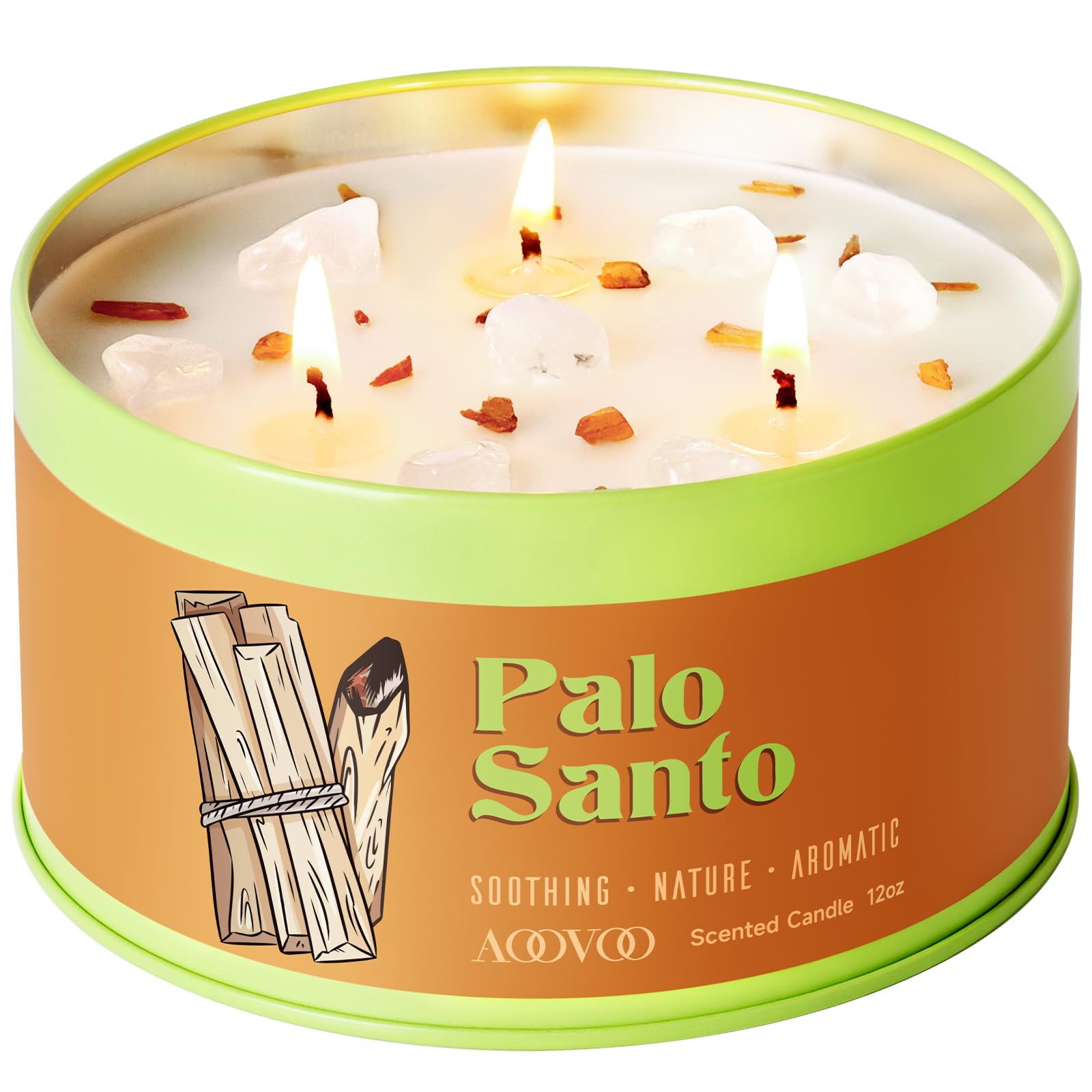 AOOVOO Sage Candle for Cleansing - 3 Wick 12oz Large Scented Candle with Crystals & Sage Leaves Inside, Soy Candles Non Toxic for Meditation Spiritual Gift, Aromatherapy Candle for Women Men