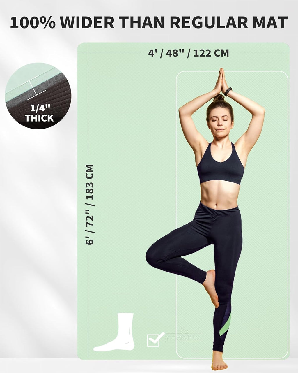 CAMBIVO Yogamatte XXL, Yoga Matte 183cm x 122cm Groß，6/8/10/12mm Extra-DickE Fitnessmatte, Breite Sportmatte Rutschfest, TPE Pilatesmatte Gymnastikmatte mit Handtuch