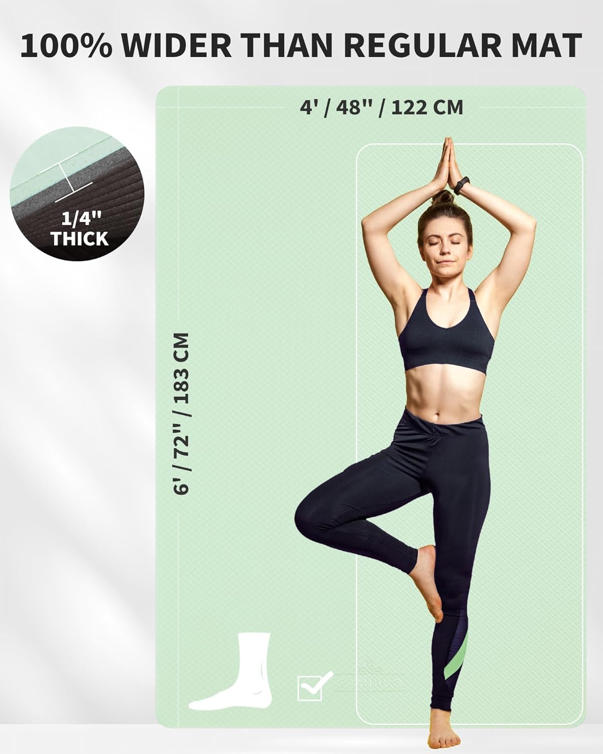 CAMBIVO Yogamatte XXL, Yoga Matte 183cm x 122cm Groß，6/8/10/12mm Extra-DickE Fitnessmatte, Breite Sportmatte Rutschfest, TPE Pilatesmatte Gymnastikmatte mit Handtuch