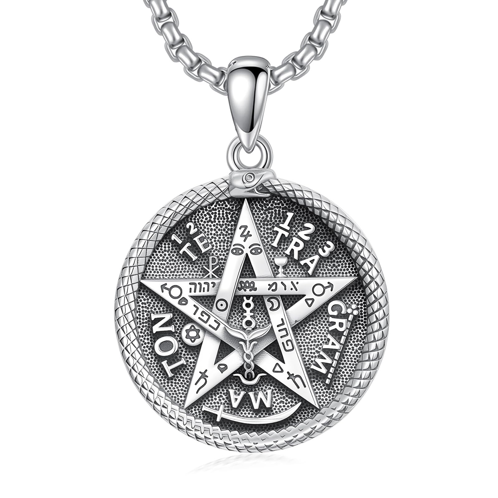 Schlüssel Amulett Halskette 925er Sterlingsilber Allah Hekate Dreifachmondgöttin Tetragrammaton Anhänger Halskette Schlüssel Wicca Heidnischer Pentagramm Schmuck Geschenke Für Frauen