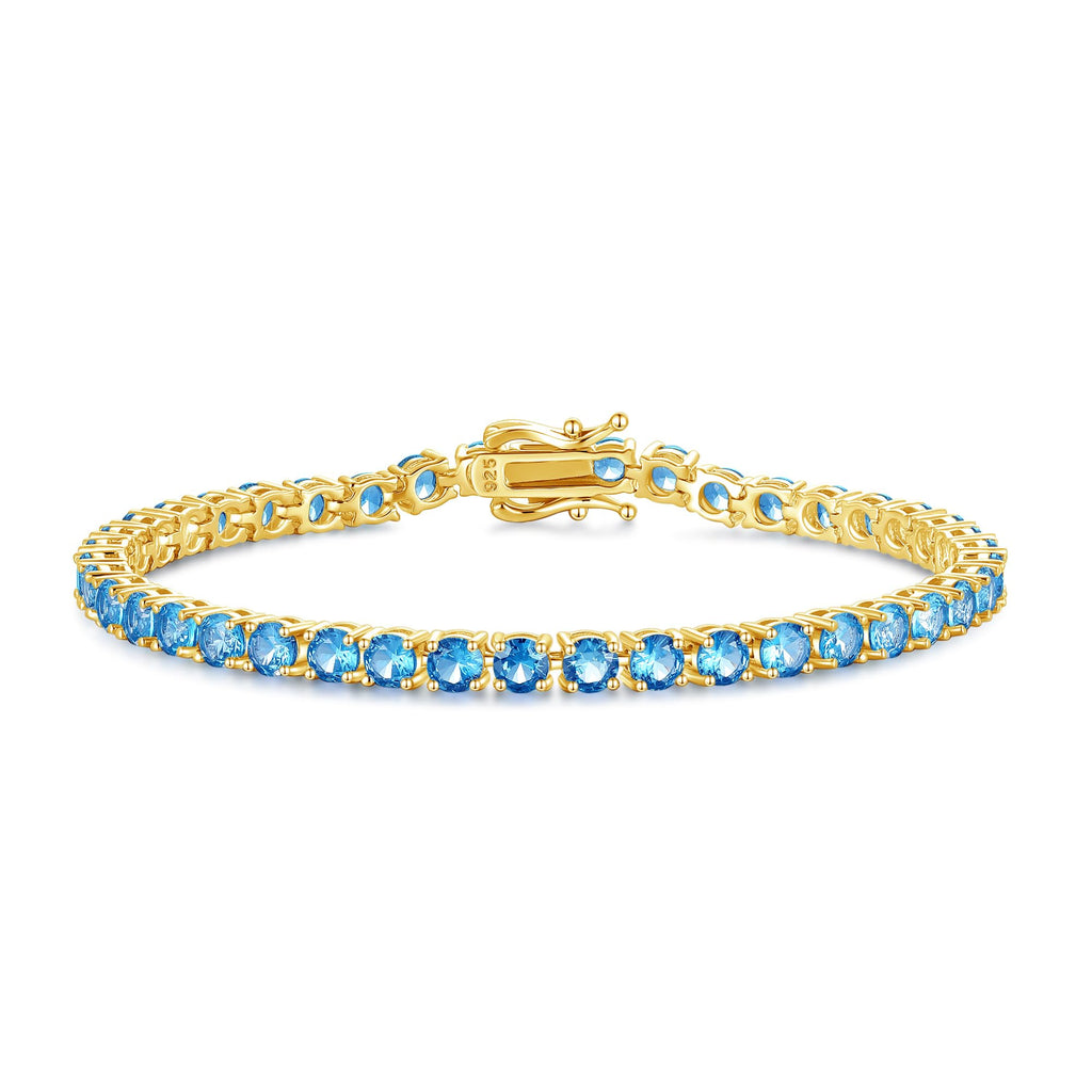 FANCIME 14K Vergoldet Damen Tennisarmband mit Synthetischer Edelstein, Geburtsstein Geschenk Schmuck für Sie Damen Mädchen, Länge 19 cm