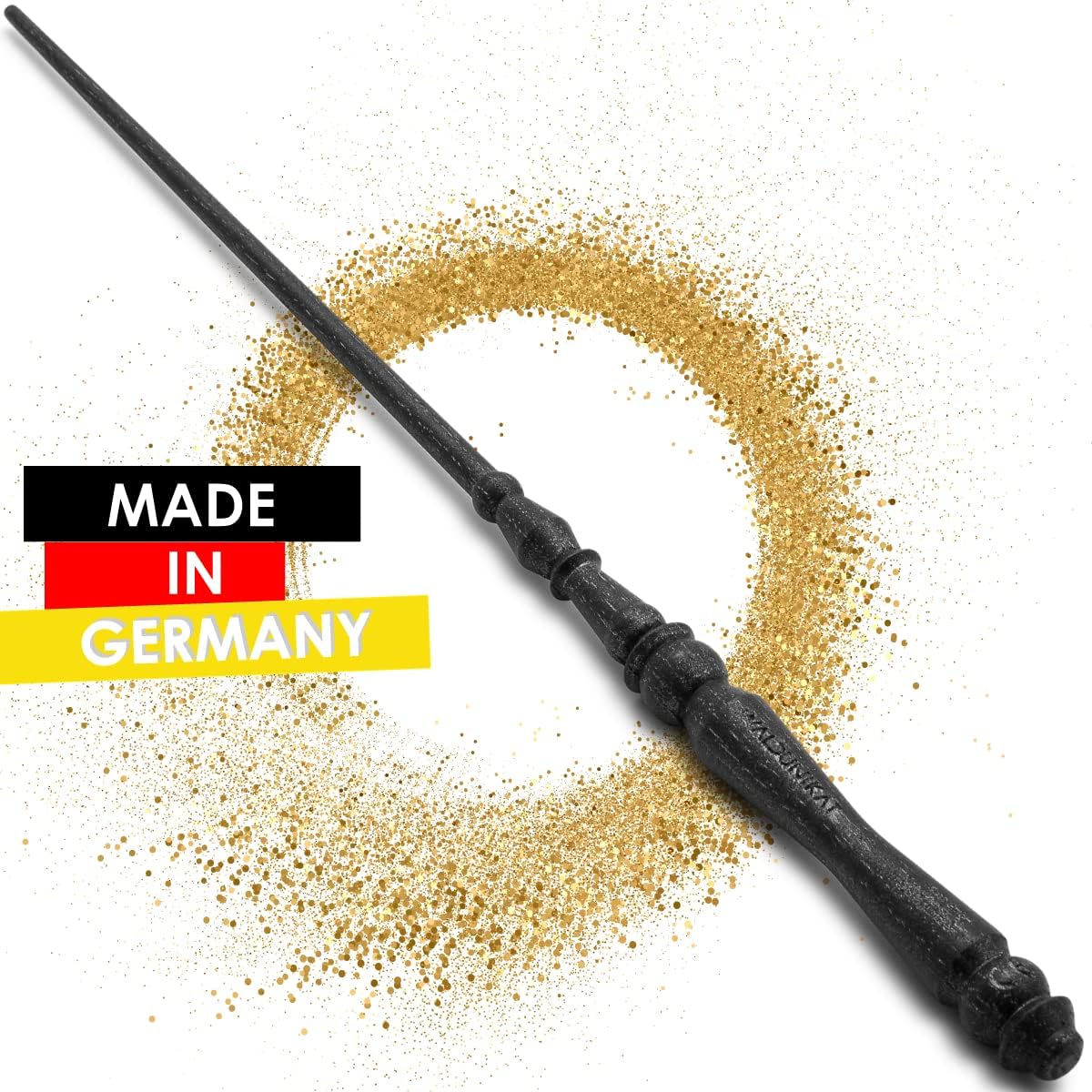 WALDUNIKAT® Zauberstab aus Holz – Made in Germany – Spielzeug, Geburtstags-Geschenk, Deko, Kostüm für Erwachsene, Kinder, Damen, Herren, Mädchen (No. 1 - Schwarz-Glitzer)