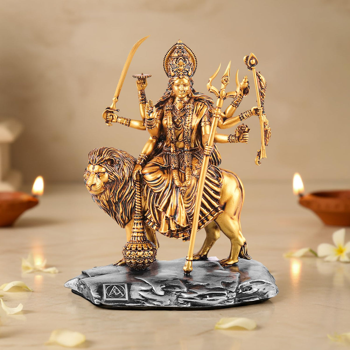 Artarium Kali MATA Statue 4 Inch Antique Gold Finish, Kali Maa Idol, Hindu Goddess Murti for Car Dashboard, Home Temple, Pooja Mandir, Office Desk, Meditation Altar & Spiritual Gift
