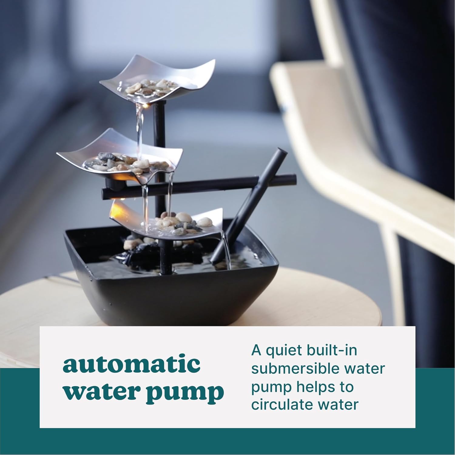 Homedics Tabletop Water Fountain, Home Décor Soothing Sound Machine | Automatic Pump, Deep Basin & Natural River Rocks. Indoor Zen Relaxation for Office, Living Room, or Bedroom, 8.25” Tall