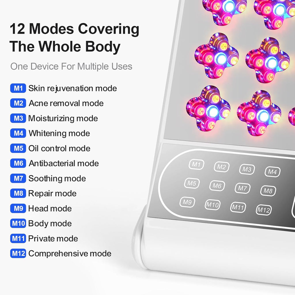 Infrarotlampe Rotlichtlampe, 4 Wellenlängen Rotlichtlampen mit Timer, 210 LEDs Rotes Licht-Lampe,12 Modi, Infrarotlichtlampe Für Gesicht und Körper (Lampe erzeugt keine Wärme)