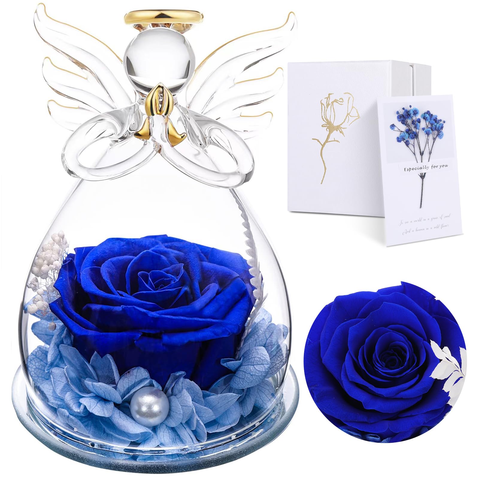 Ewige Rose Engel Geschenke für Mama, Ewige Rose in Engel Glaskuppel für Sie, Infinity Rosen Konservierte Blumen Handgemachte, Engelsfigur aus Glas, Geschenk für Frauen Mutter Oma Großmutterk