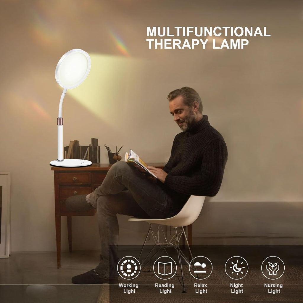 Trayvespace SAD Lamp, SAD Light Therapy Lamp, UV-Free 10000 Lux Sun Lamp, Therapy with 3 Light Colours and 9 Adjustable Brightnesses and 3 Timers for Lift Mood