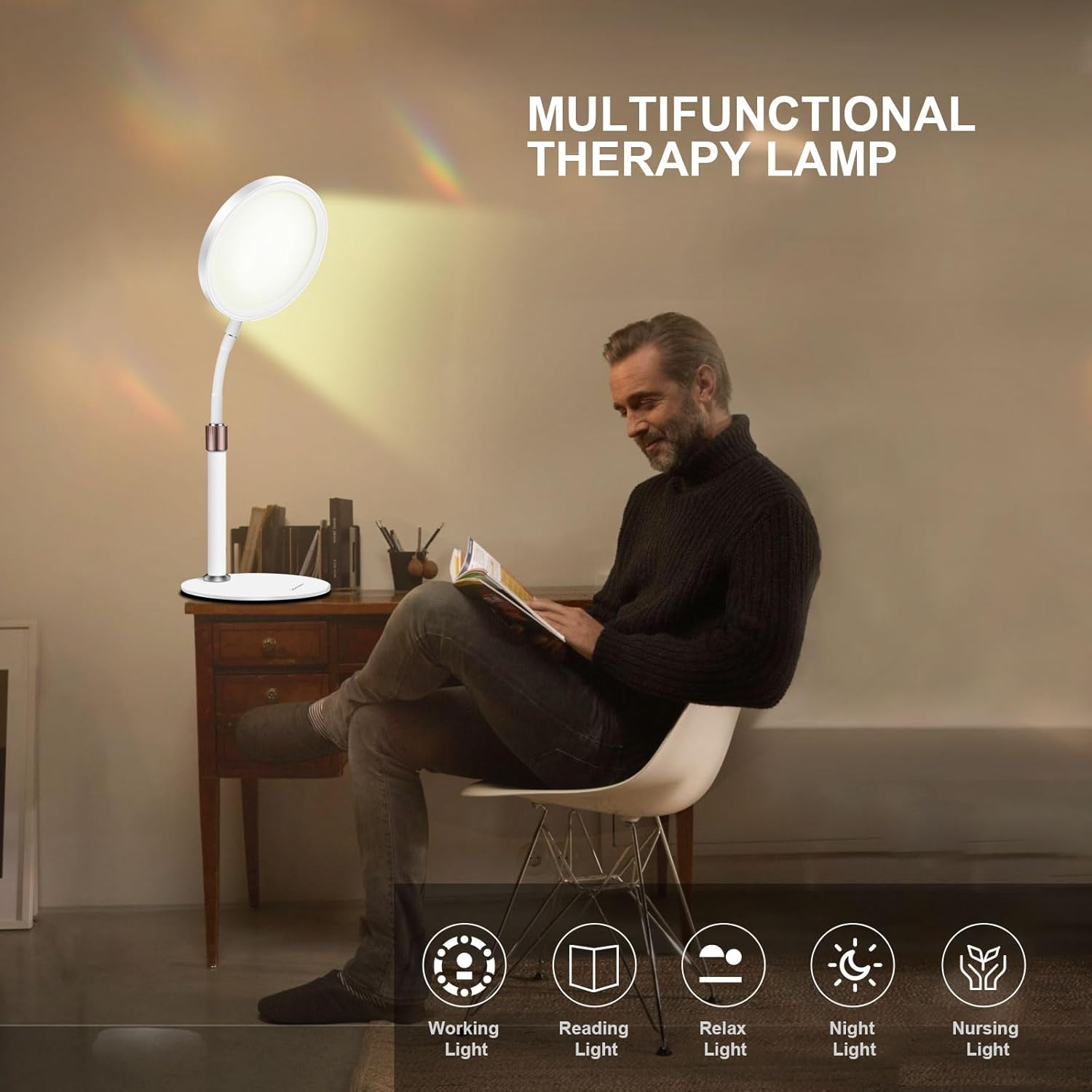 Trayvespace SAD Lamp, SAD Light Therapy Lamp, UV-Free 10000 Lux Sun Lamp, Therapy with 3 Light Colours and 9 Adjustable Brightnesses and 3 Timers for Lift Mood