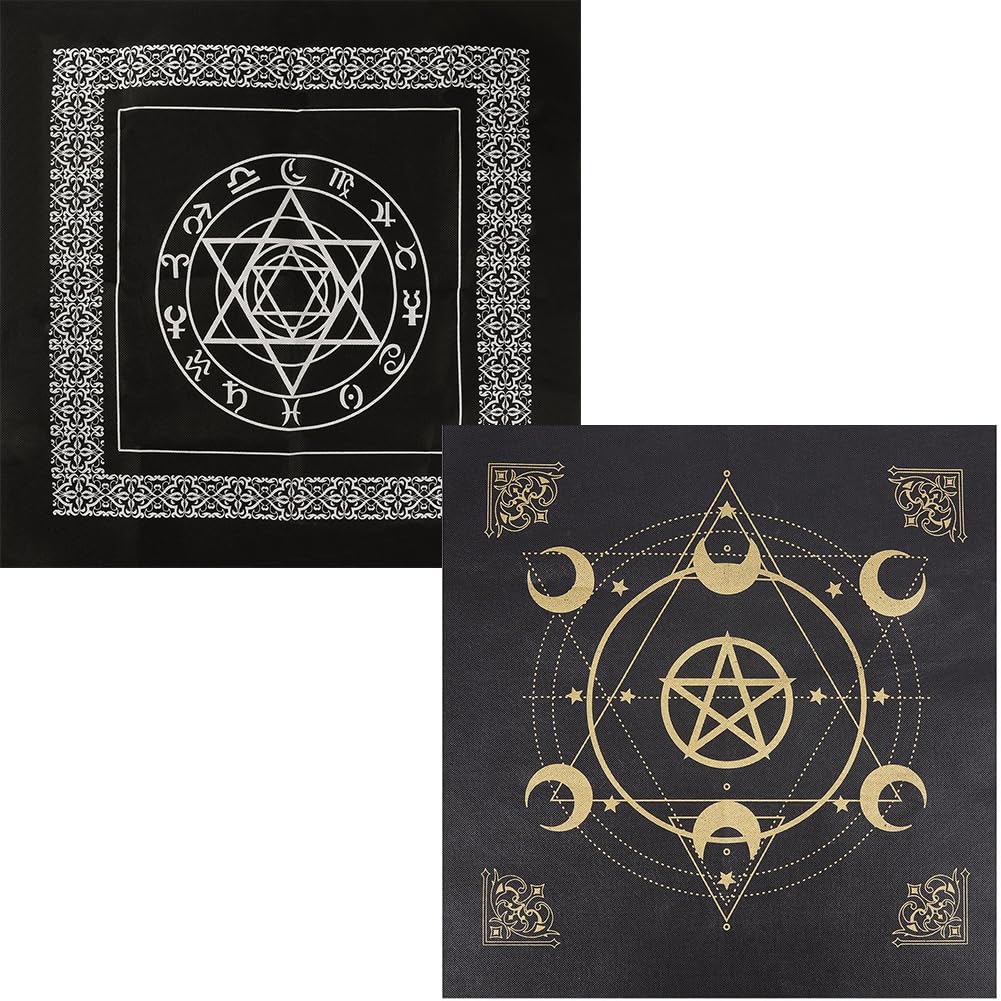 CREATCABIN Altartuch Mond Sonne Stern Pentagramm Himmlisches Tarot-Deck Spiritueller Wandteppich Tischdecke Macht Heiliges Tuch Astrologie Für Wahrsagen Premium-Hexereizubehör Pagan 19.29x19.29 cm