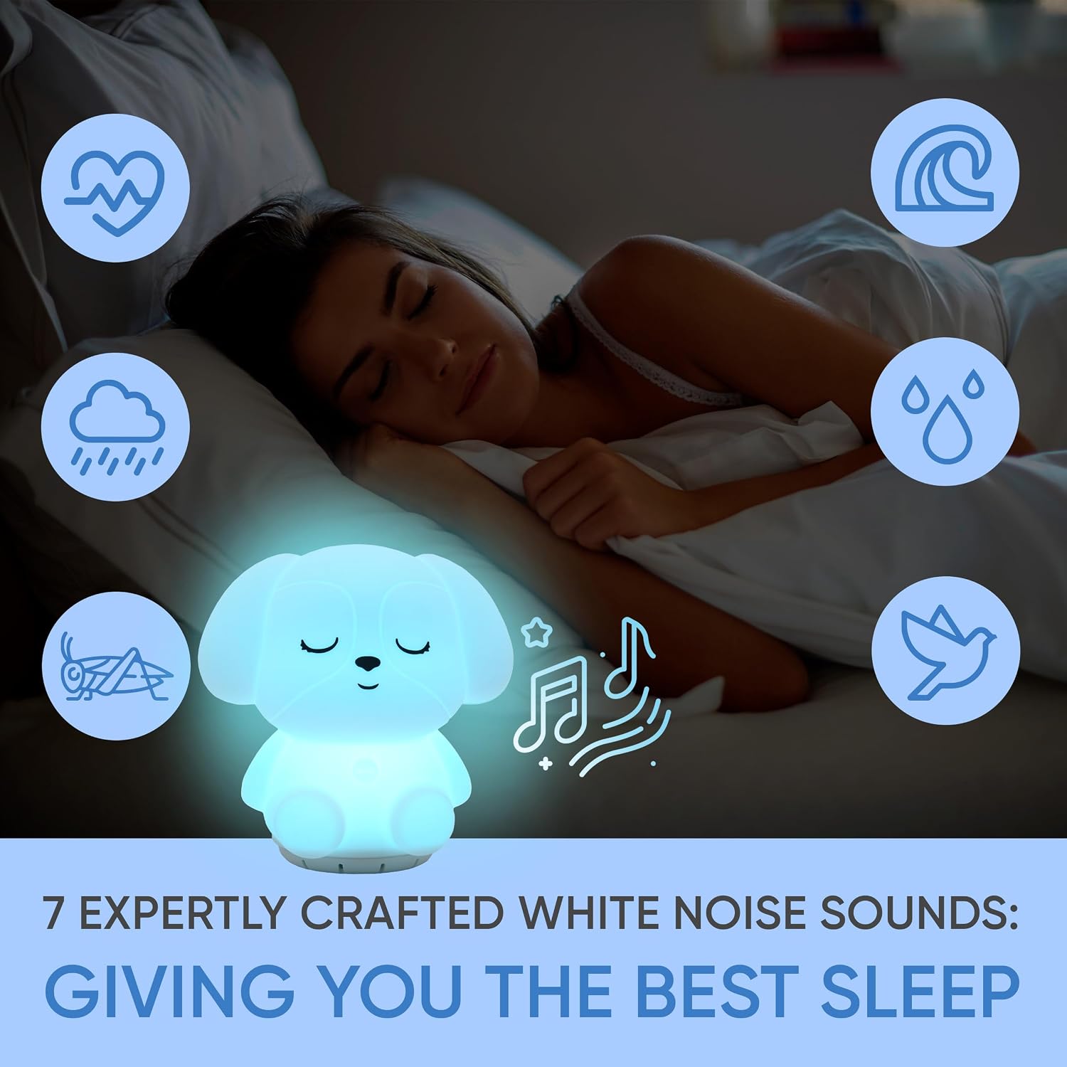 Rainlax Mindfulness Breathing Puppy, 4-7-8 Guided Visual Meditation Light | 3-in-1 Breathing Night Light Device & Noise Machine for ADHD Anxiety Stress Relief Sleep - Gifts for Kids & Adult Women Men