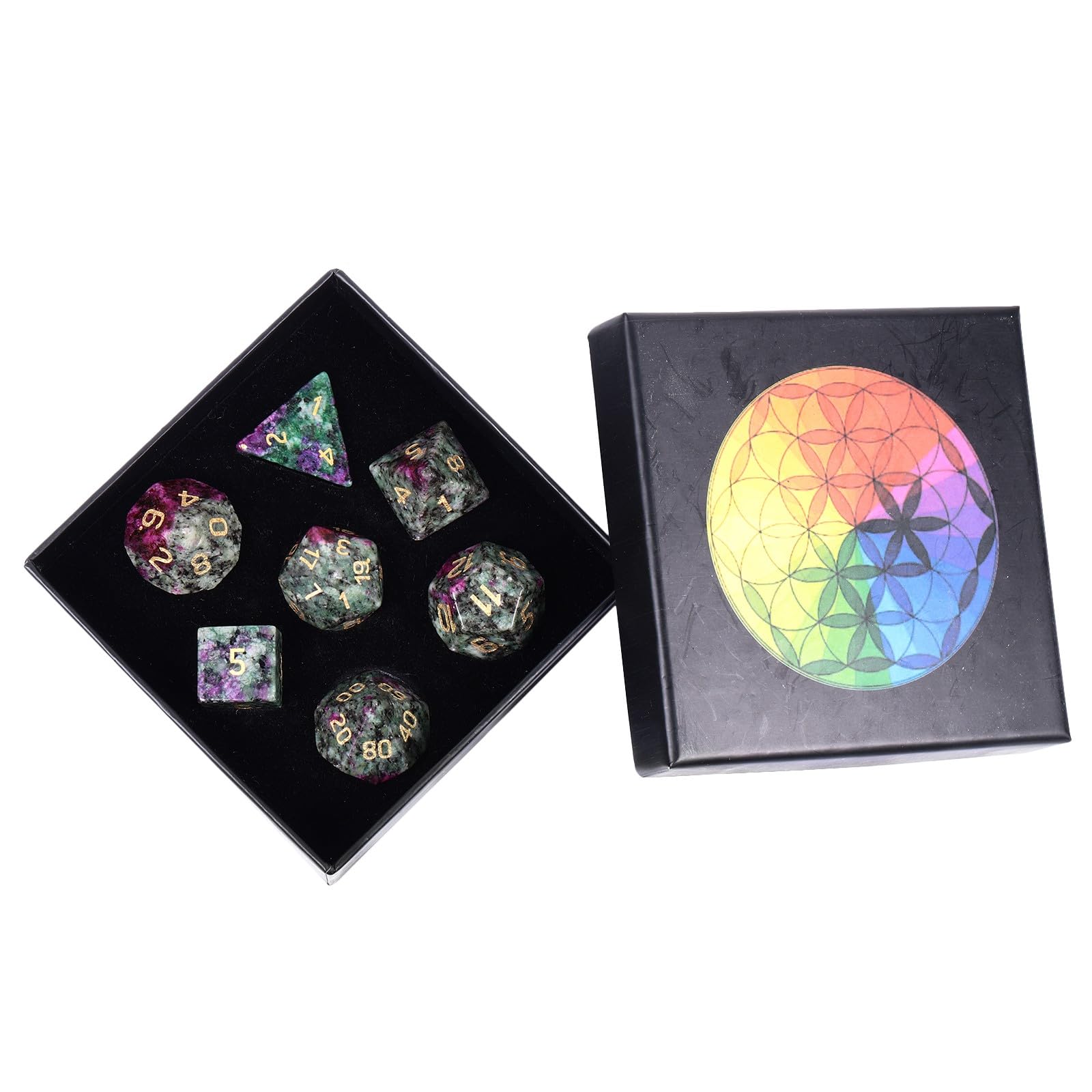 Nupuyai Kambaba Jasper Stone Polyhedral Dice Gemstones Set, 7 Pieces Healing Stones Set, Table Games for Dungeon and Dragons Dice, DND RPG MTG Dice Game Gift