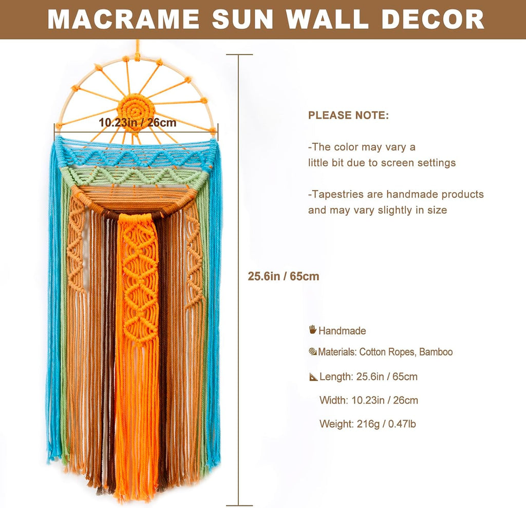 Artilady Macrame Wall Hanging Tapestry, Boho Sun Art Decor Dream Catcher
