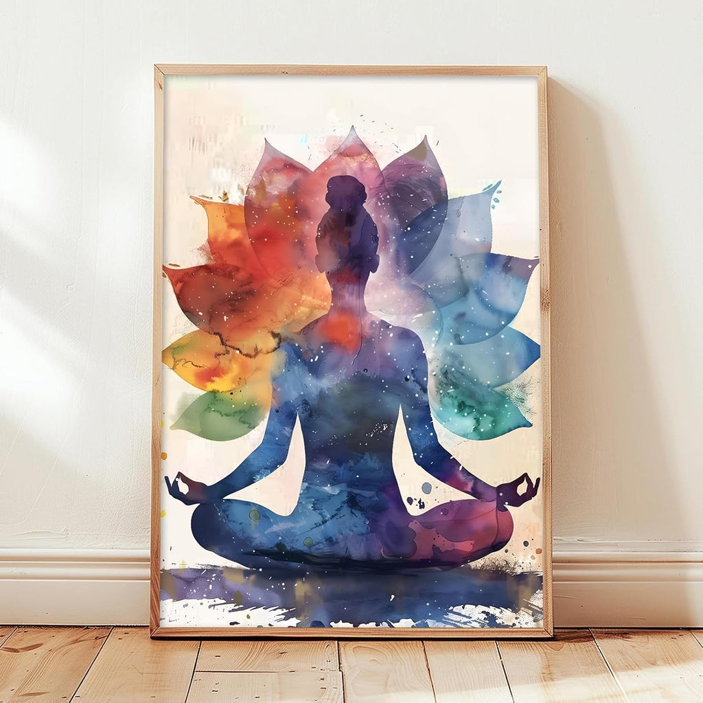 GADZRTIL Lotus Flower Painting Abstract Yoga Artwork Colorful Zen Wall Art Chakra Poster Canvas Colorful Spiritual Picture Zen Lotus Painting Yoga Chakra Picture for Living Room 16x24inch No Frame