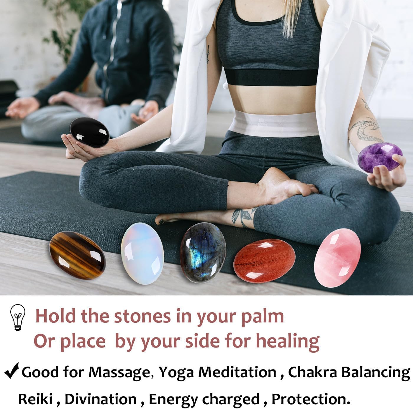 XIANNVXI 2.4 Inch Large Crystals Moonstone Gemstones Worry Stones Natural Labradorite Polished Oval Palm Bag Stone Healing Crystal Energy Stone Spiritual Gifts 1 Piece