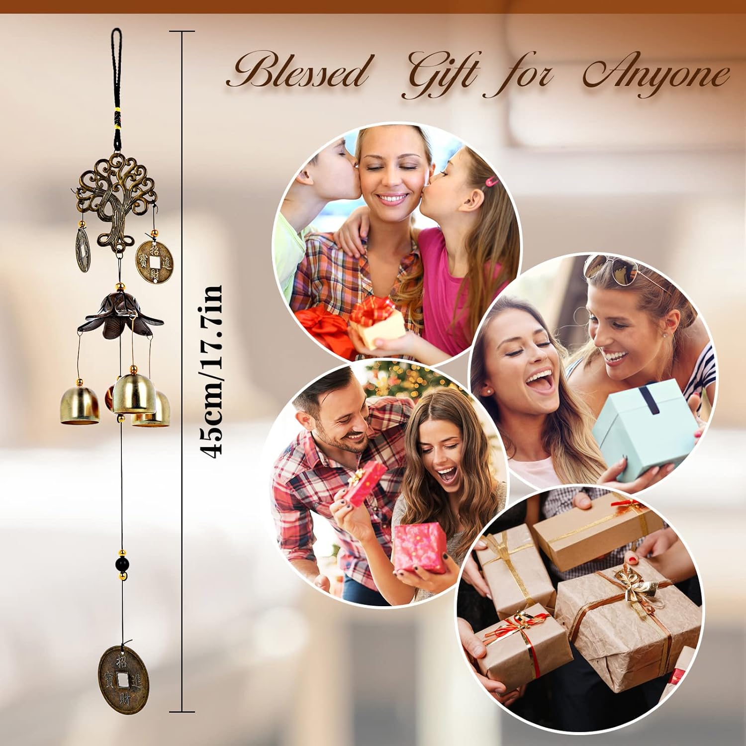TIESOME Windspiel Metall, Windglocke Glücksbaum des Lebens mit Lanyard Feng Shui Hängende Dekoration Viel Glück Segen Patio Yard Indoor Outdoor Haustür Dekorationen