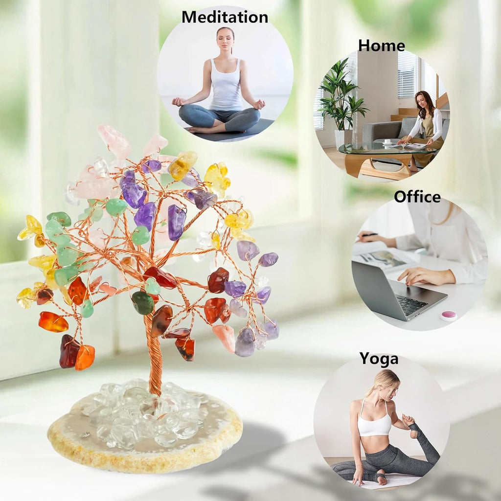 7 Chakra Baum des Lebens, Natürliche Kristalle und Heilsteine spirituelle Dekoration für Positive Energie, Edelstein Feng Shui Baum für Meditation, Home Dekorationen Heilung Geschenke