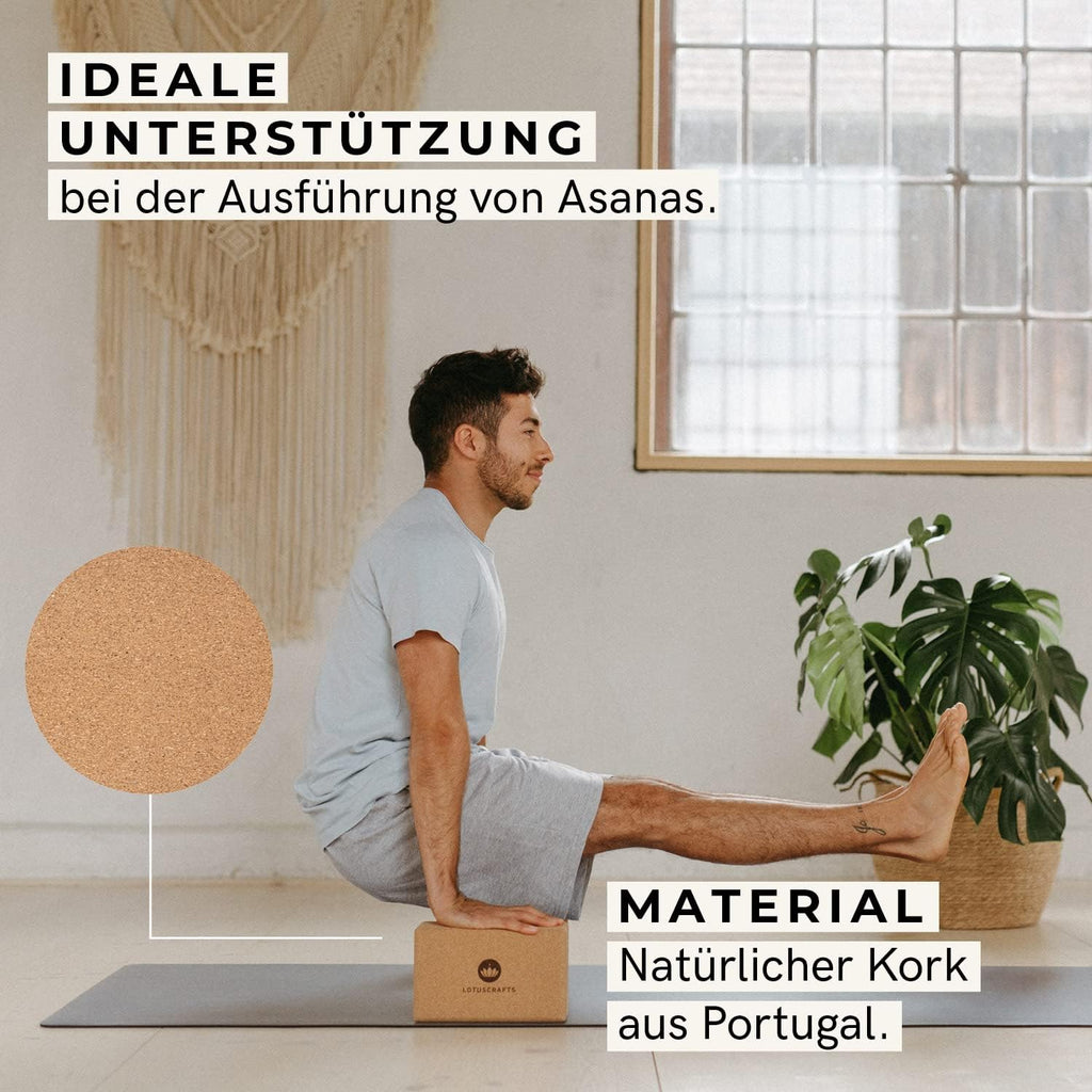 Lotuscrafts® Yoga Block Kork 2er Set oder Einzeln, Korkblock in 2 Größen, Made in Portugal, 100% Natürliche Yogablöcke aus Kork, Yoga Zubehör für Anfänger & Fortgeschrittene